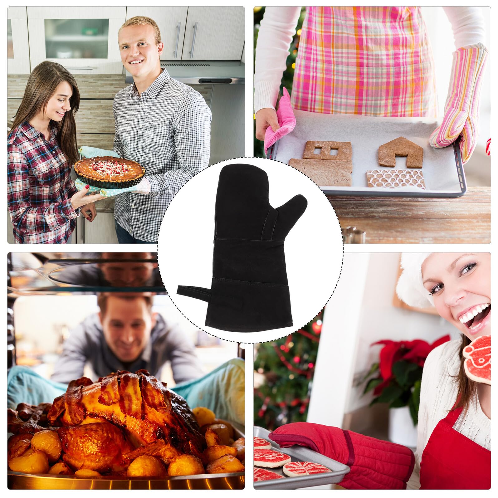 Yardenfun Moufles pour Poele A Bois Ignifugé en Cuir Résistant la Chaleur Absorption de Sueur, pour Cuisson et Barbecue en Extérieur