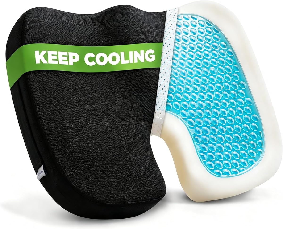 Gel Seat Cushion for Long Sitting, Office Chair Memory Foam Cushion, Black | DR.DREAM U Shaped Design, Pressure Relief Comfort, Cooling Car Seat cushion for Tailbone, Sciatica, Non-Slip, Washable Cover