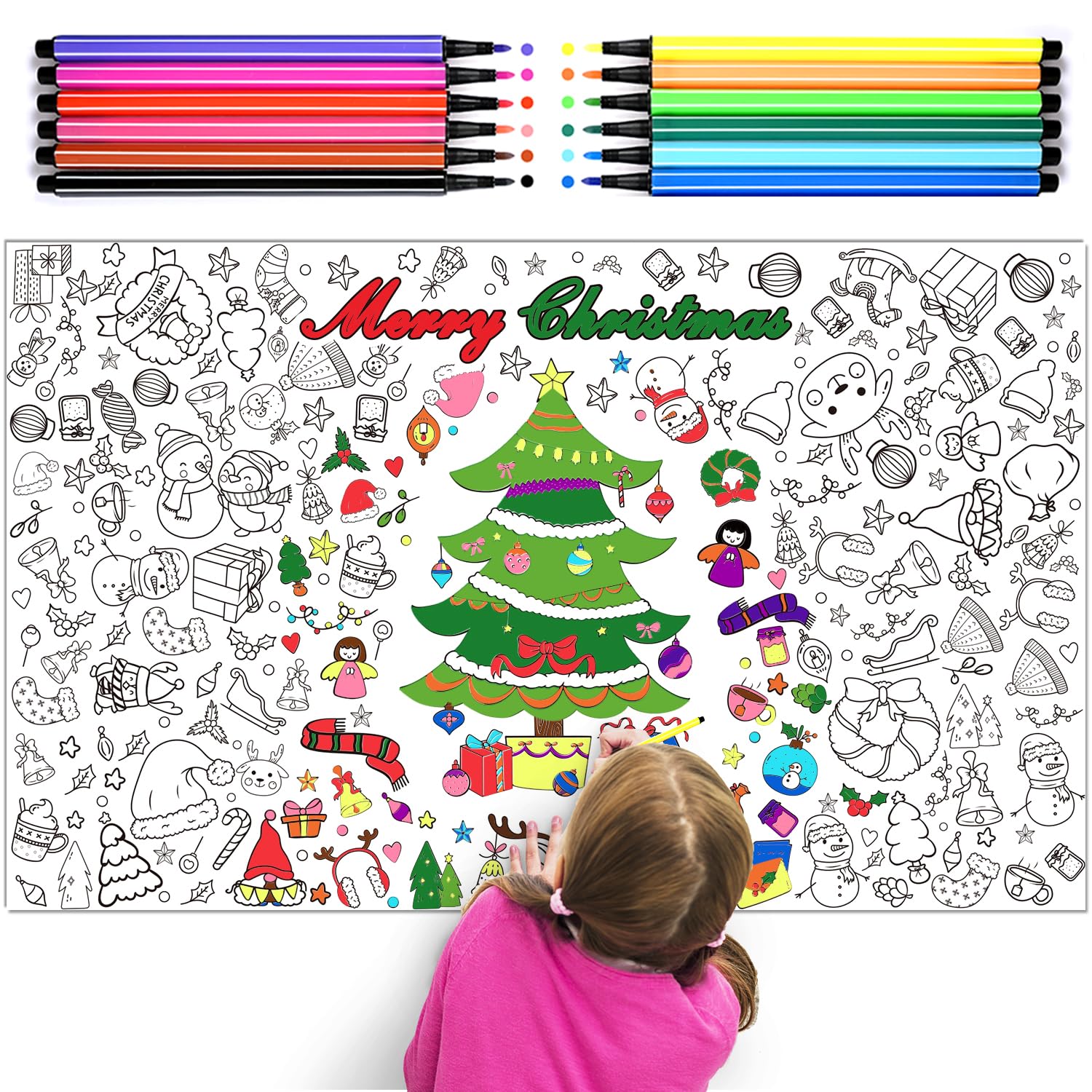 iZoeL Christmas Colouring Tablecloth Christmas Activities for Kids Christmas Colour in Table Cloth Colouring Table Cloth Christmas Coloring Books, Noel Gift for Girls Kids Boys