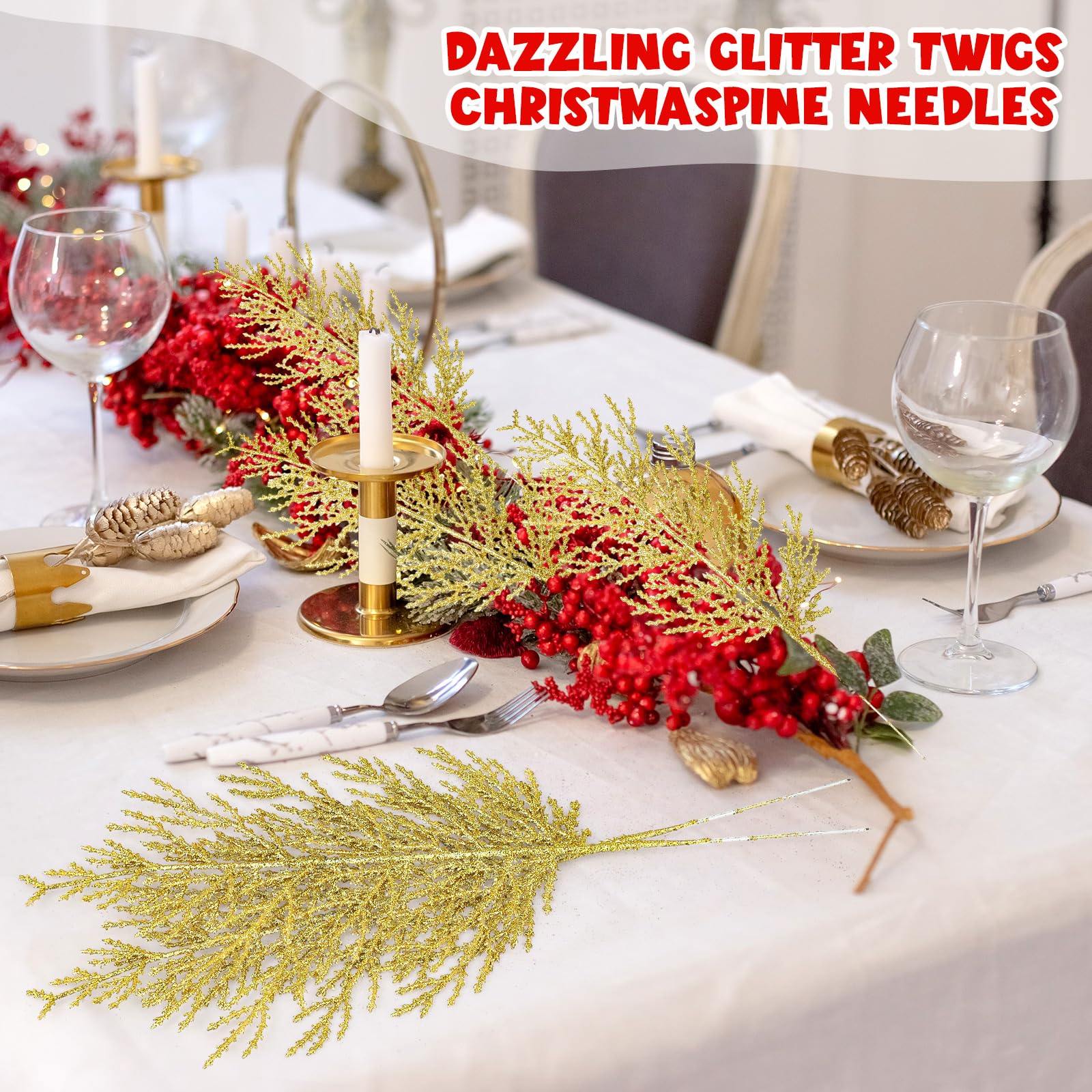 Lot de 6 branches décoratives de Noël à paillettes - 55 cm - Bâtons décoratifs bouclés pour sapin de Noël, couronne, travaux manuels, décoration d'intérieur (or rose, 6 Lot de 6 branches décoratives de Noël à paillettes - 55 cm - Bâtons décoratifs bouclés pour sapin de Noël, couronne, travaux manuels, décoration d'intérieur (or rose, 6