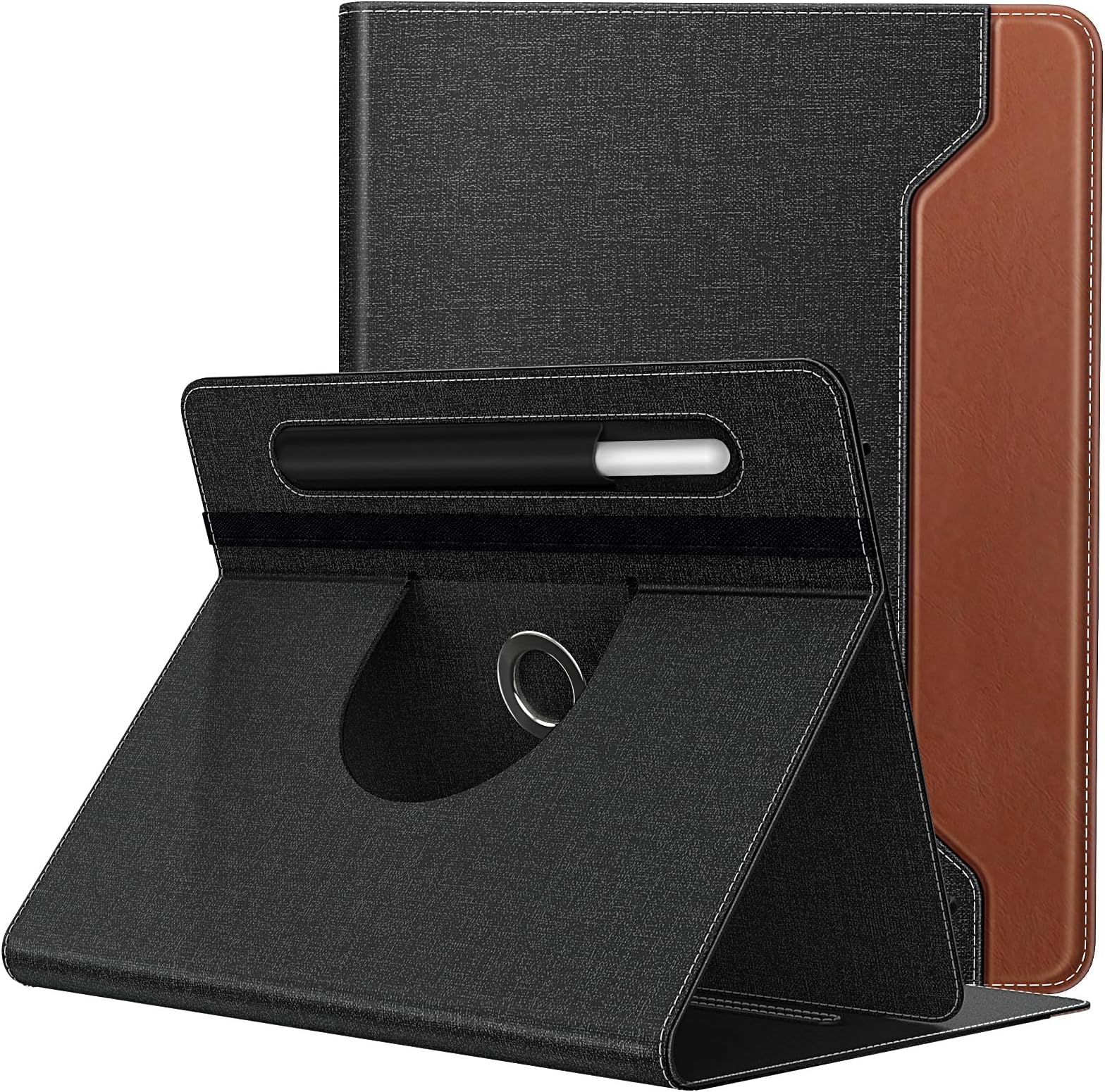 Universal Case for 9-11 Inch Tablet, 360 Degree Rotating Stand Protective Cover with Pen Pocket for 9 10 10.1 Inch Android Touchscreen Tablet, Black Brown