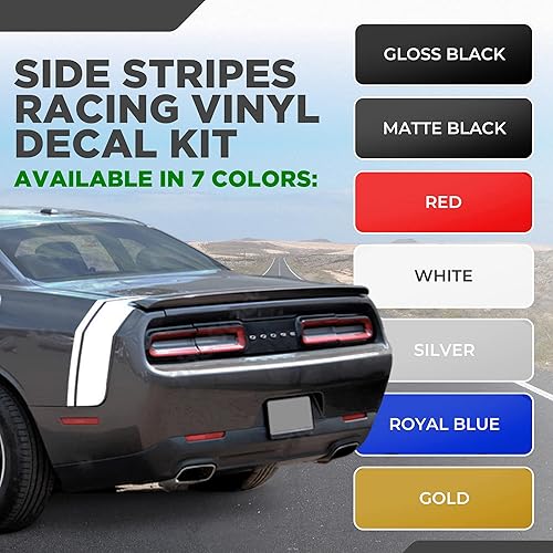 Miniatura 3 de BENINI DESIGN STUDIO Kit de calcomanías de vinilo con gráficos de carreras de rayas laterales compatibles con Dodge Challenger Black Ghost Scat Pack