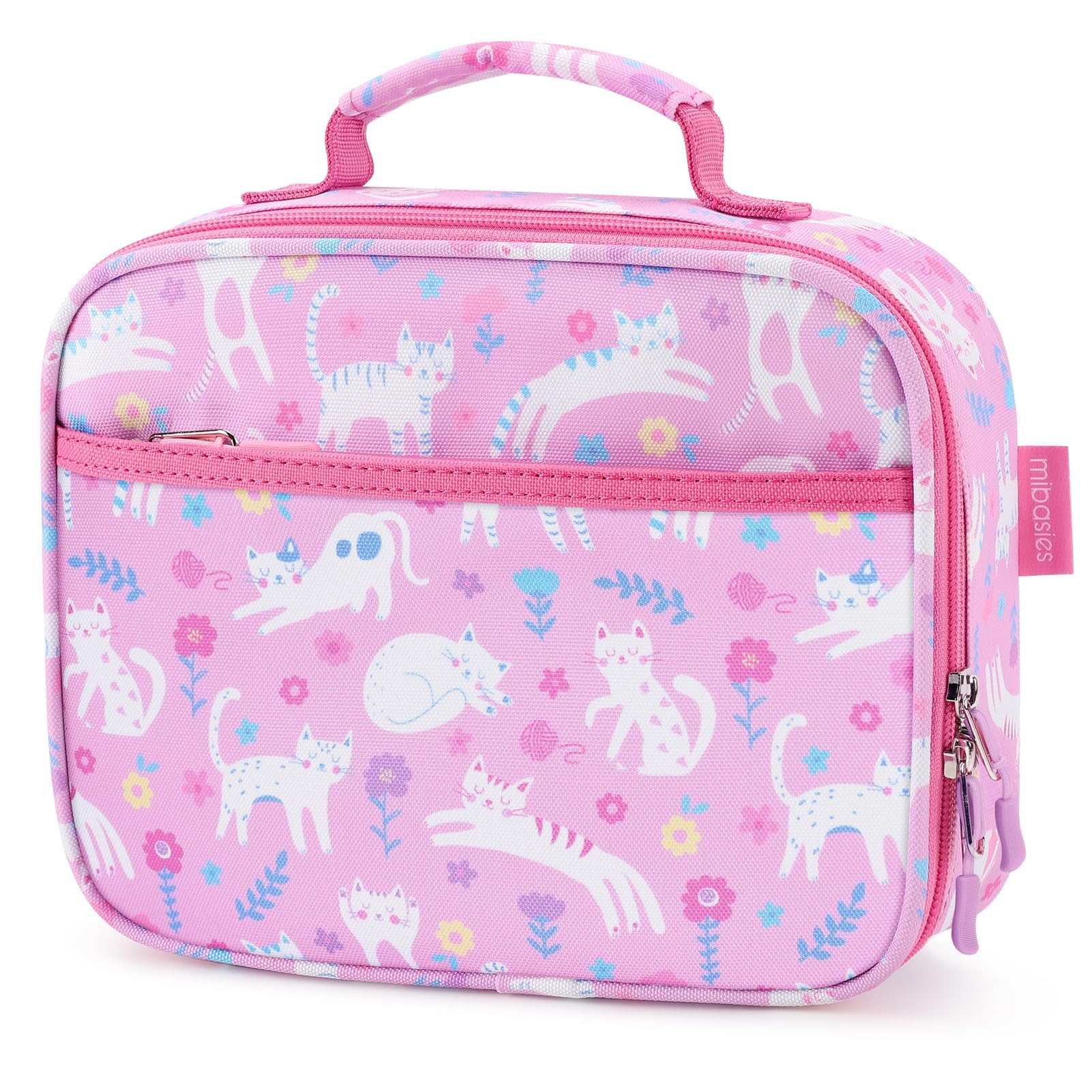 mibasies Kids Lunch Box for Girls Toddler, Insulated and Reusable Lunch Bag for School, Flower Cat