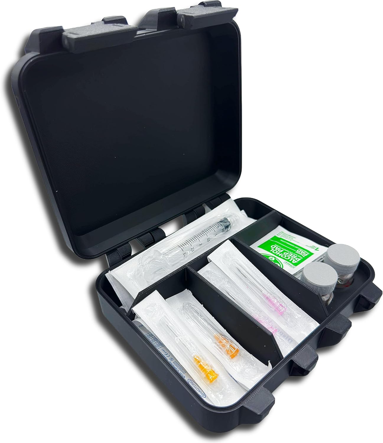 2-Slot HRT TRT Storage Case for 10ml Vials – Holds Syringes, Needles & Alcohol Wipes – Compact Travel Organizer for Hormone Therapy or Wellness Kits