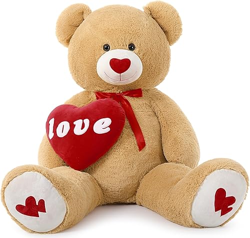 Miniatura 1 de MorisMos Oso de peluche gigante de 4 pies, oso grande de corazón rojo para novia, día de San Valentín, oso de peluche suave, regalo para novio y