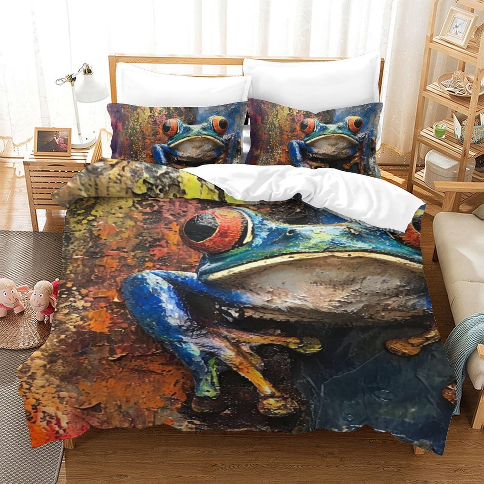 Housse de couette 140x200 grenouille imprimé 3D parure de lit single