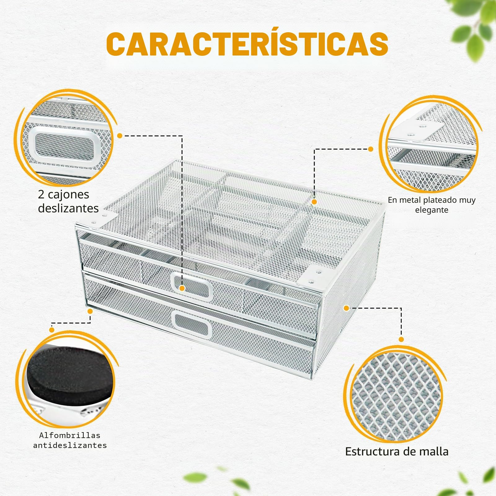 Cajón bajo escritorio reforzado - 2 cajones deslizantes A4 - Organizador de almacenamiento de metal (GRIS)