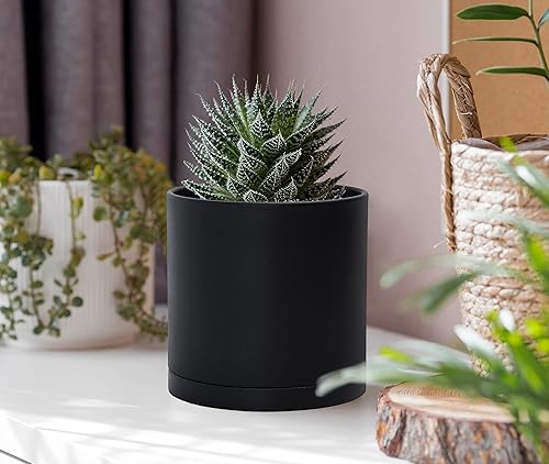 Miniatura 3 de D'vine Dev Paquete de 4 macetas de plástico modernas de 4 pulgadas, macetas de jardín pequeñas para plantas con agujeros de drenaje y platillos,