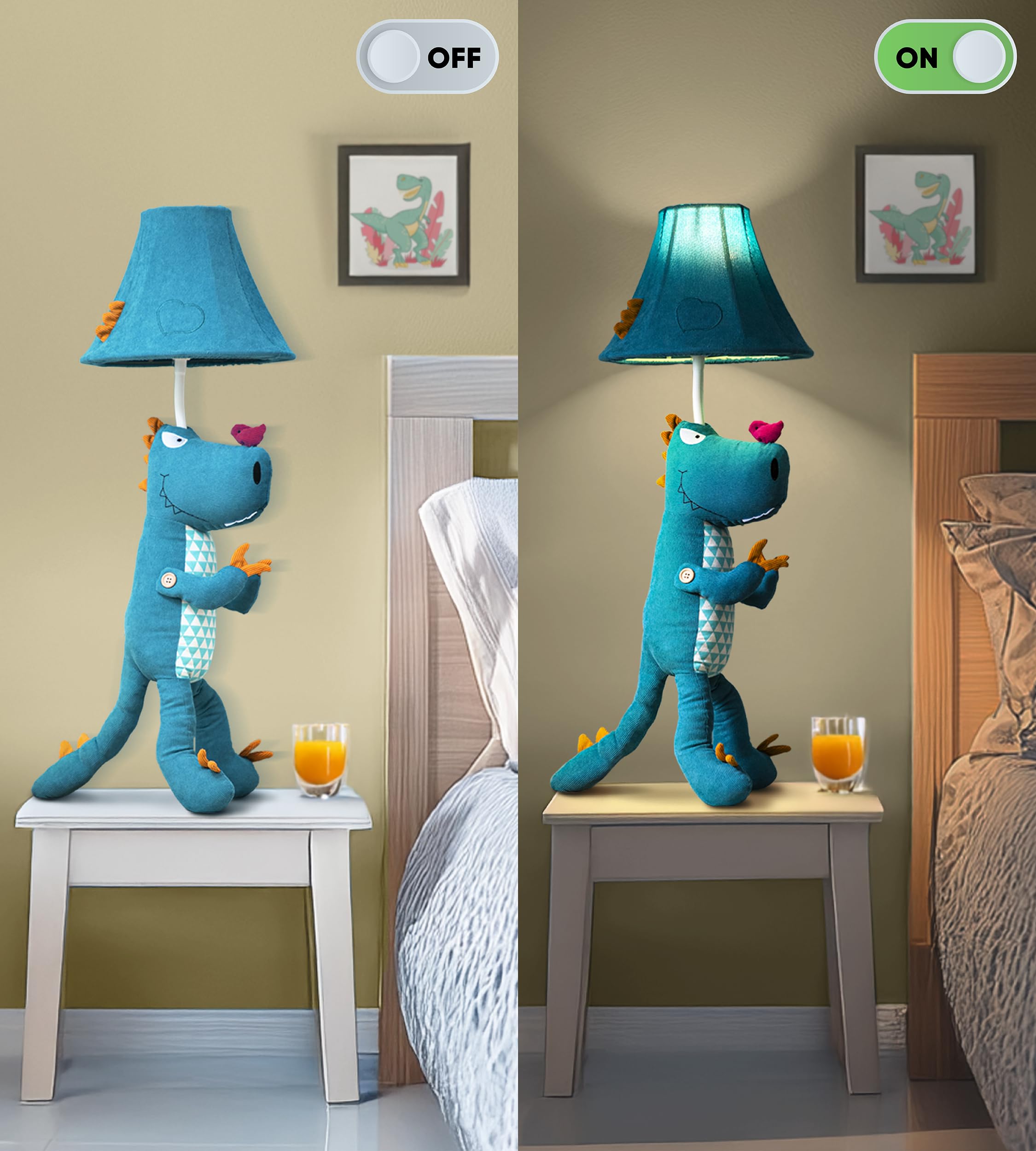 Lámparas de dinosaurio para niños, decoración de dormitorio, dinosaurio azul y verde