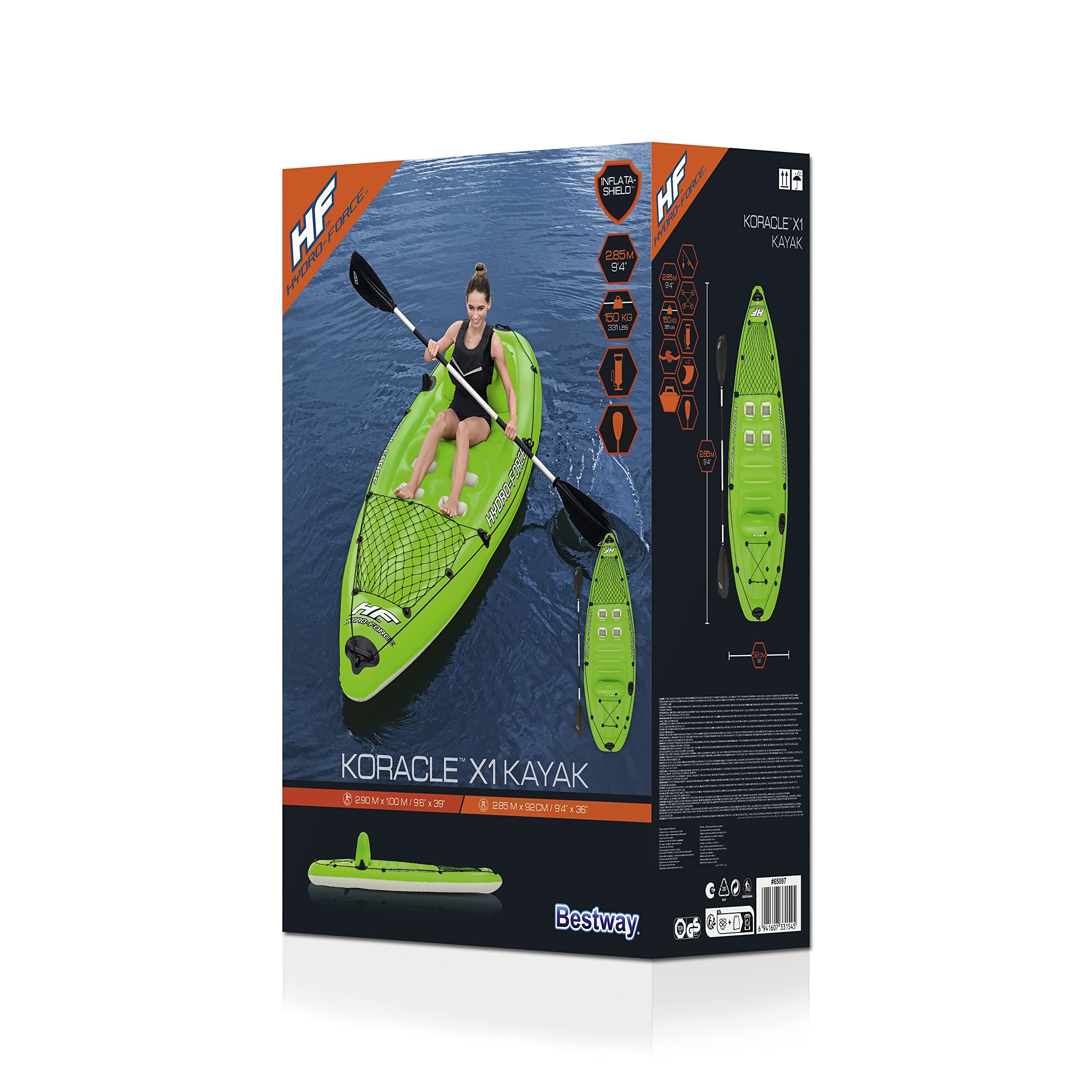 Bestway Hydro-Force Kayak Inflable Koracle Barco de Pesca con Bomba, Paleta y Bolsa