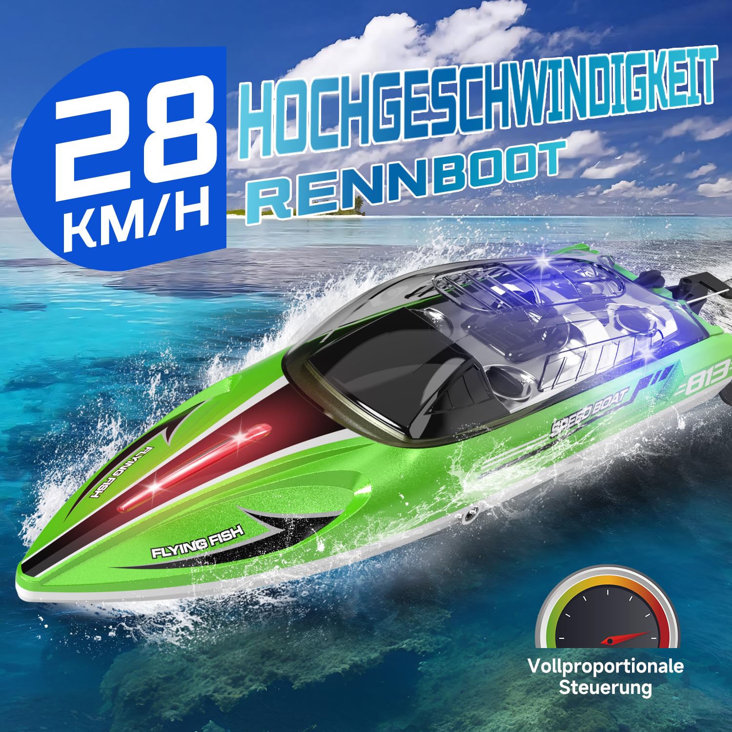 30 KM/H Ferngesteuertes Boot ab 6 8 Jahre, 1:16 RC Boot Ferngesteuert Speedboot mit Fernbedienung für Kinder ab 6 8 Jahre, Pool Spielzeug mit 2 Akku, Doppelt Wasserdicht
