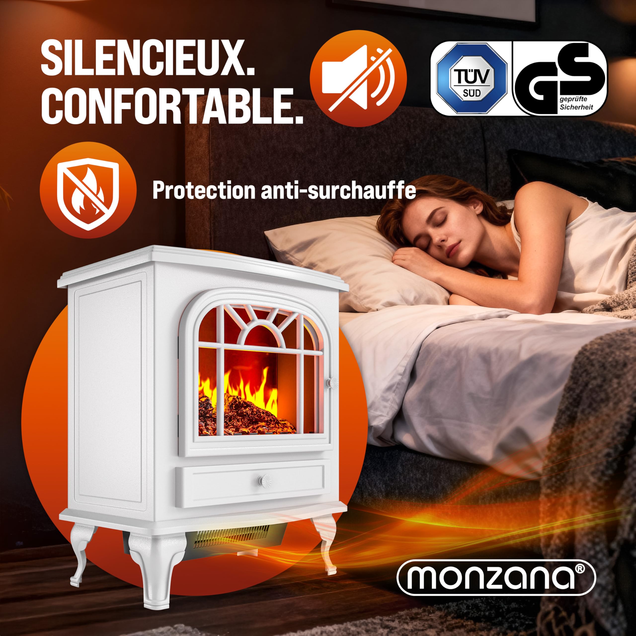 DEUBA® Cheminée électrique Effet Flamme 2000 W 2 Niveaux de Chauffage électrique soufflerie radiateur Chauffant LED cheminée décoration Blanc