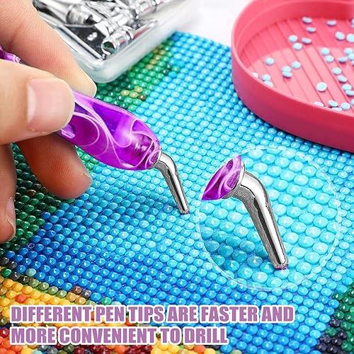 Miniatura 6 de ZYNERY Juego de 40 bolígrafos de pintura de diamante, 13 puntas de acero inoxidable para accesorios de pintura de diamantes con 12 arcilla,