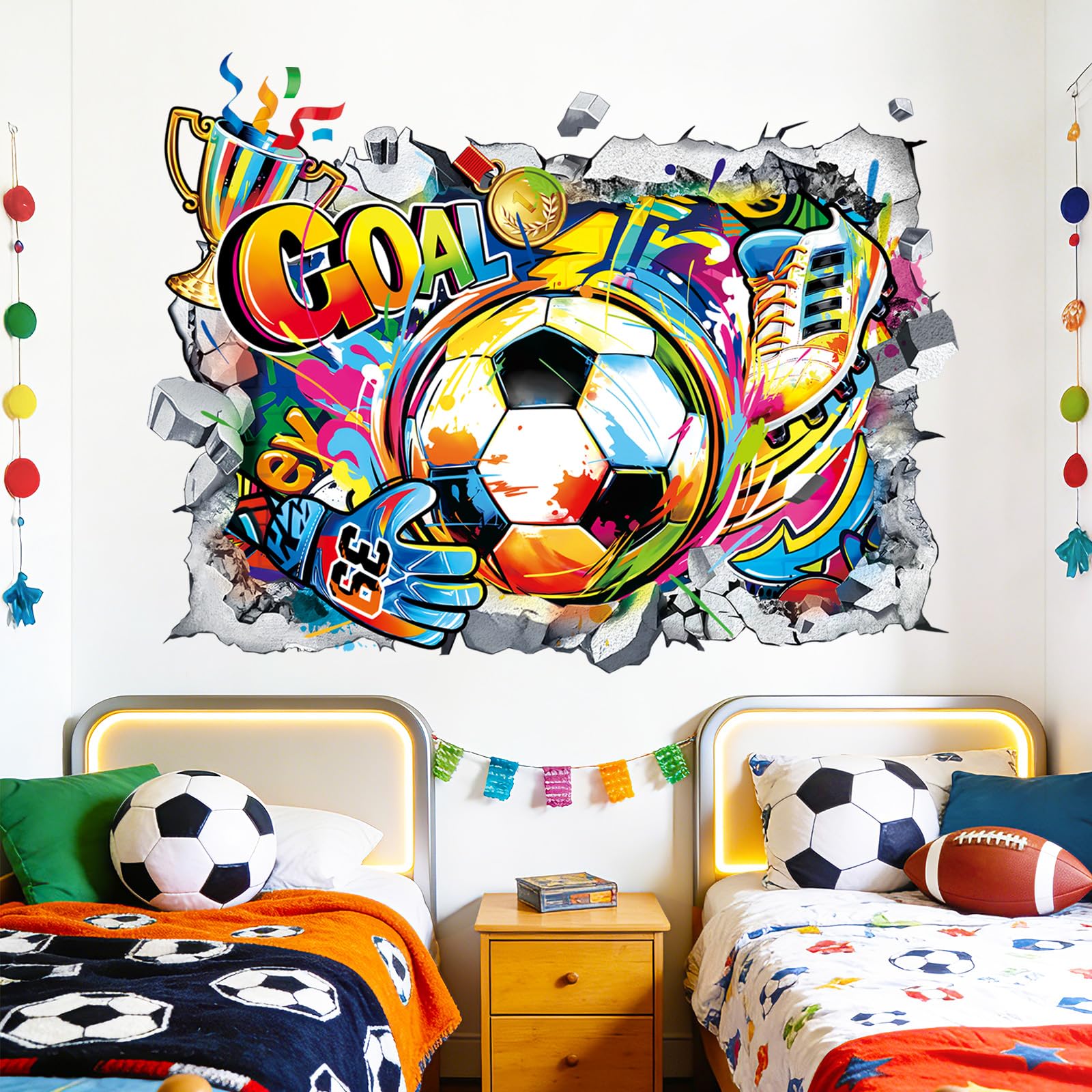 decalmile Stickers Muraux 3D Football Autocollant Mural Football Joueurs Sport Décoration Murale Chambre ado Garçon Salles de Jeux - 3