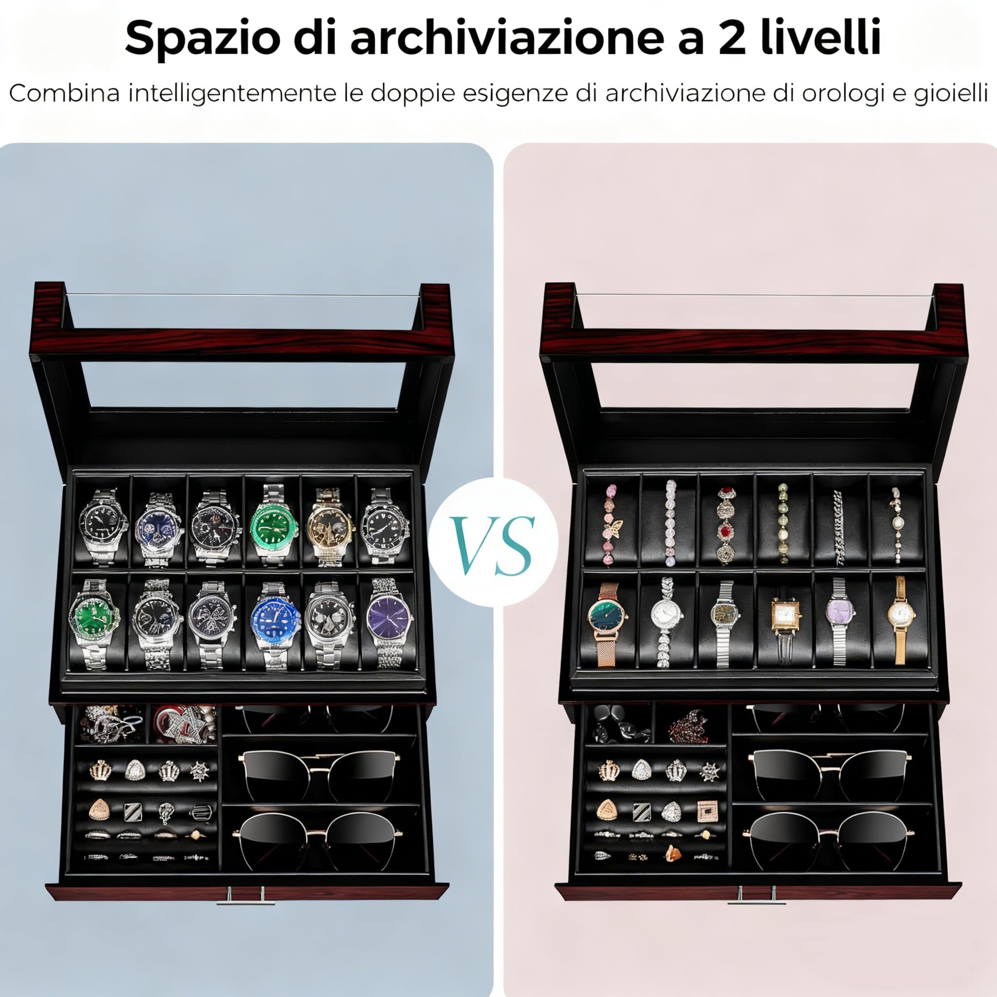ANWBROAD Porta Orologi Uomo12 Scomparti Coperchio in Vetro Porta Orologi Uomo 2 Strati di Vernice Scatola Orologi Uomo Gioielli Scatola PU Similpelle Regali di Lusso JWB005Y