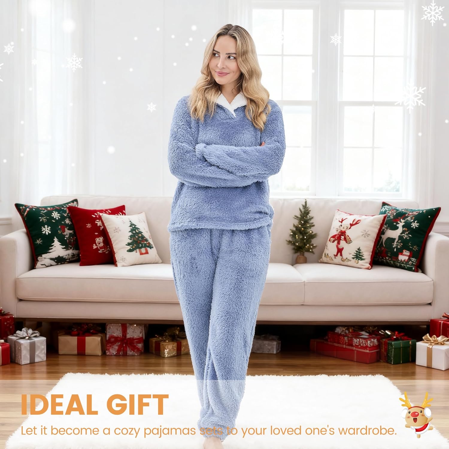 Fluffy Womens Pajama Sets, Pjs with Pants Winter Fuzzy Pajamas Fleece Soft Cozy Warm Ladies Loungewear - Image 5