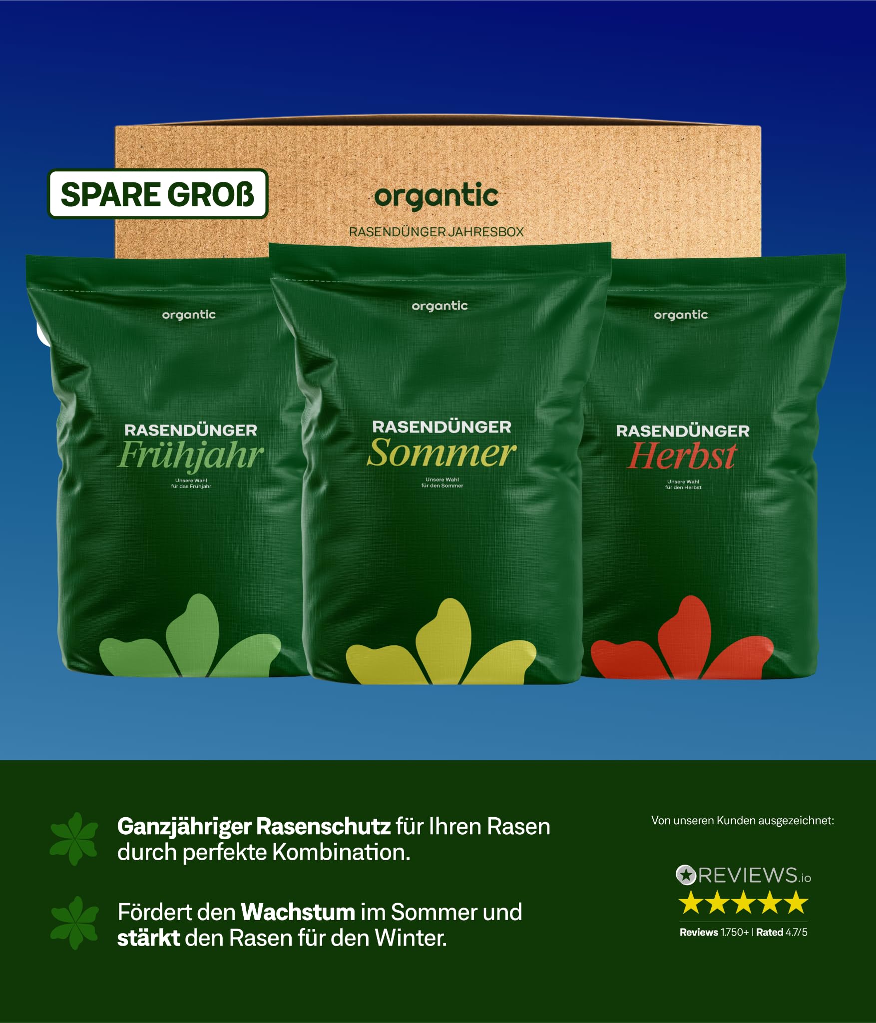 organtic Herbstrasendünger 20kg - Rasendünger mit Kalium für Herbst & Winter - Unterstützt sattgrünen Rasen, Moosverdrängung & starke Rasengräser - Für organische Rasenpflege im Garten