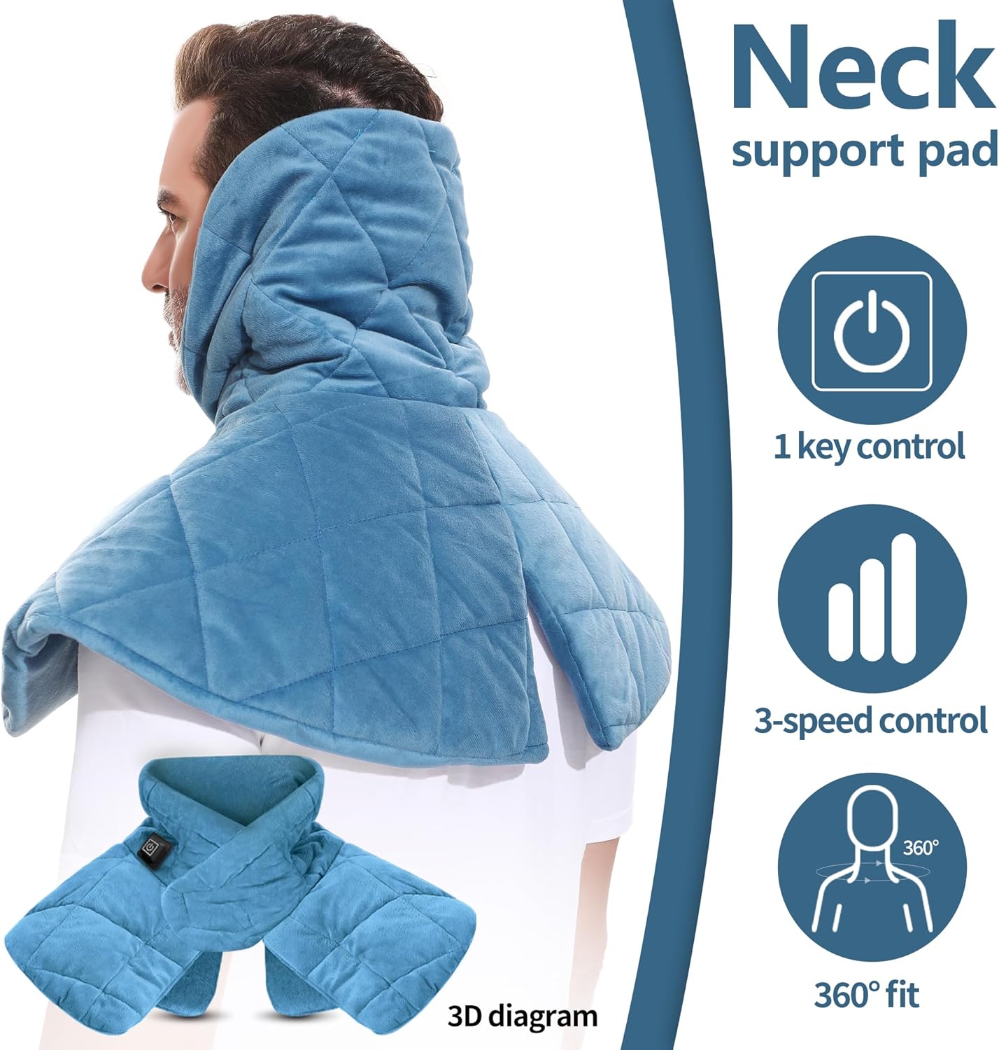Cordless Neck Heating Pad, Heating Pad for Neck and Shoulders and Back, Neck Heater for Back Pain Relief with 3 Heat Settings-One Size
