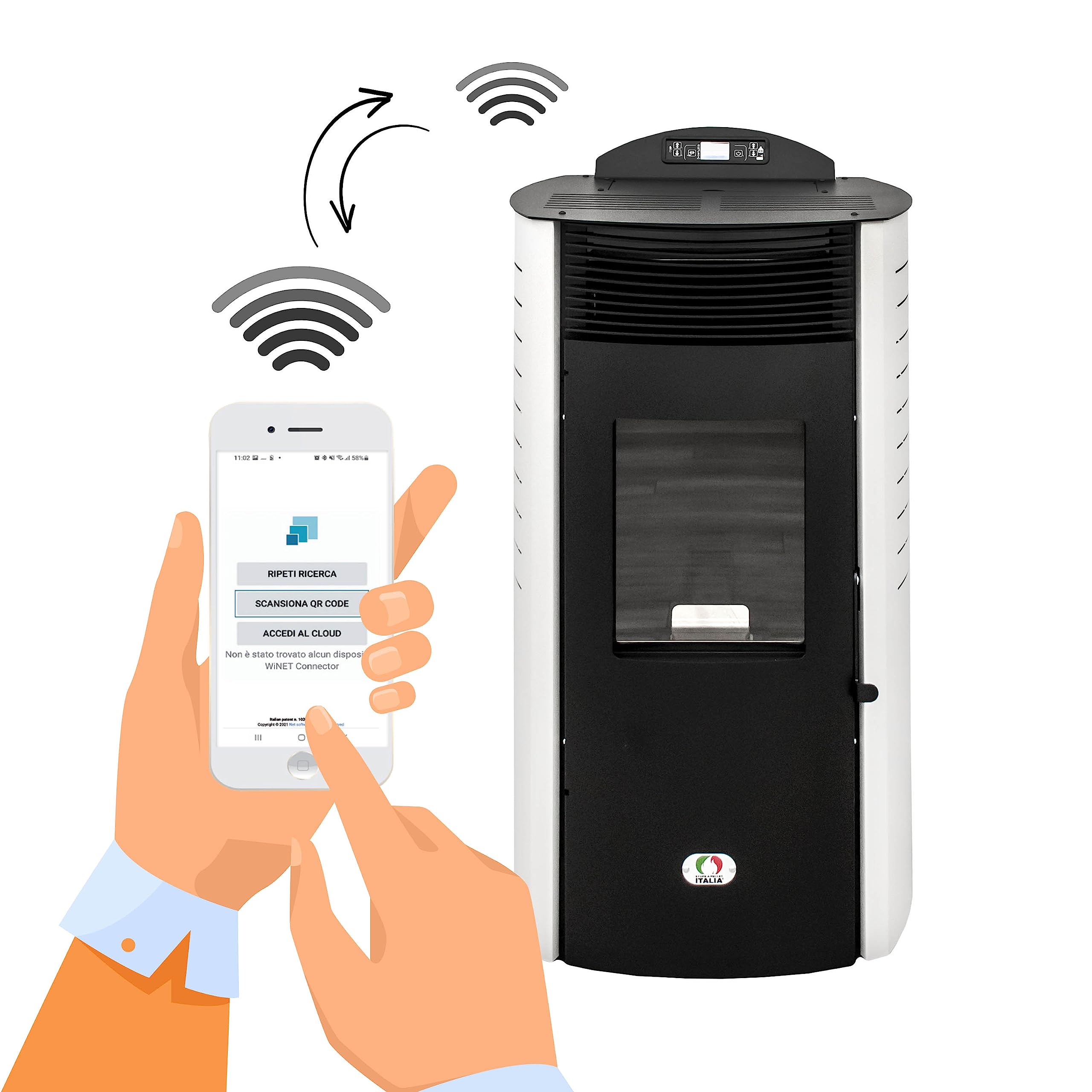 STUFE A PELLET ITALIA Siberia Aria New 15 KW WiFi | Pelletöfen Heizt 140m² Effizienz 92% Autonomie 30 Std Programmierbar WiFi-Steuerung 5 Geschwindigkeiten und Kräfte 24 Monate Garantie Weiß