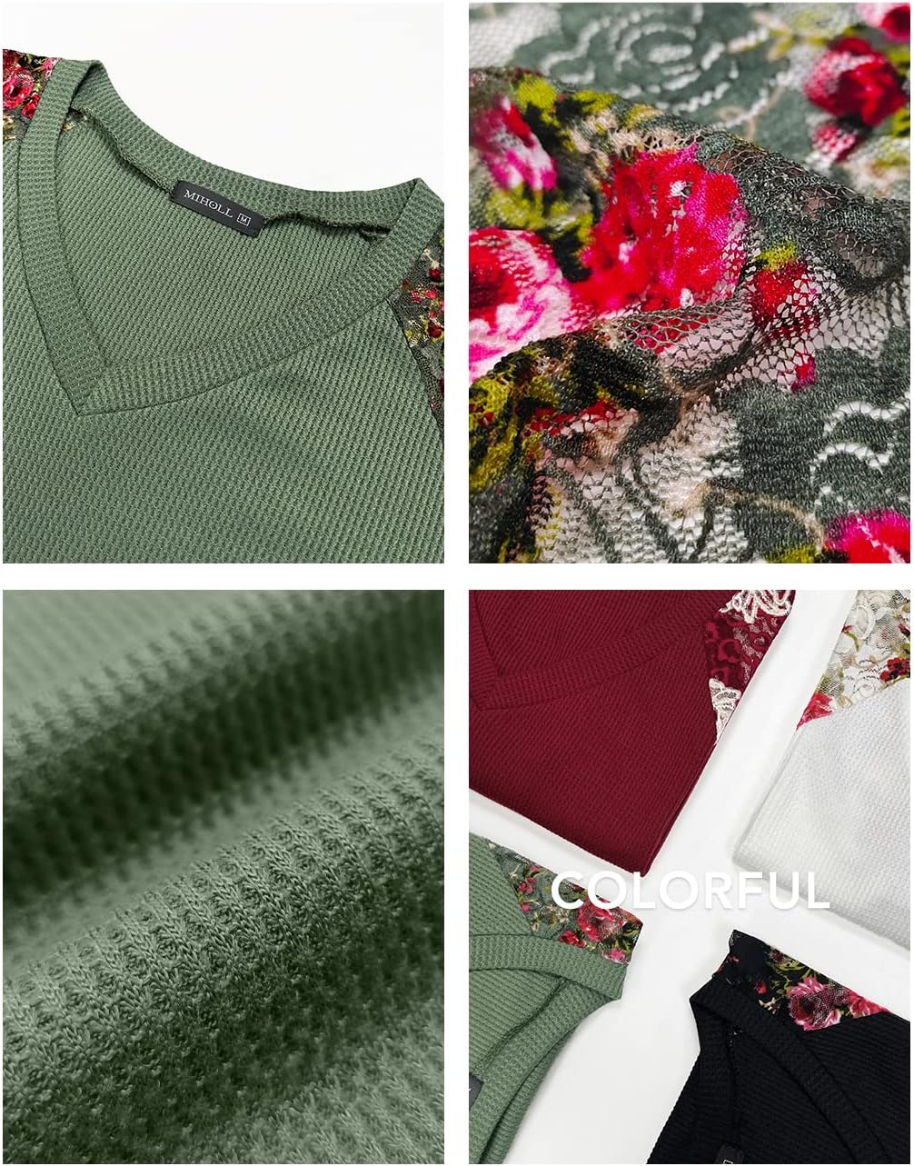 MIHOLL Women's Lace Short Sleeve V Neck Shirts Loose Casual Tops Tee Shirt - Image 5