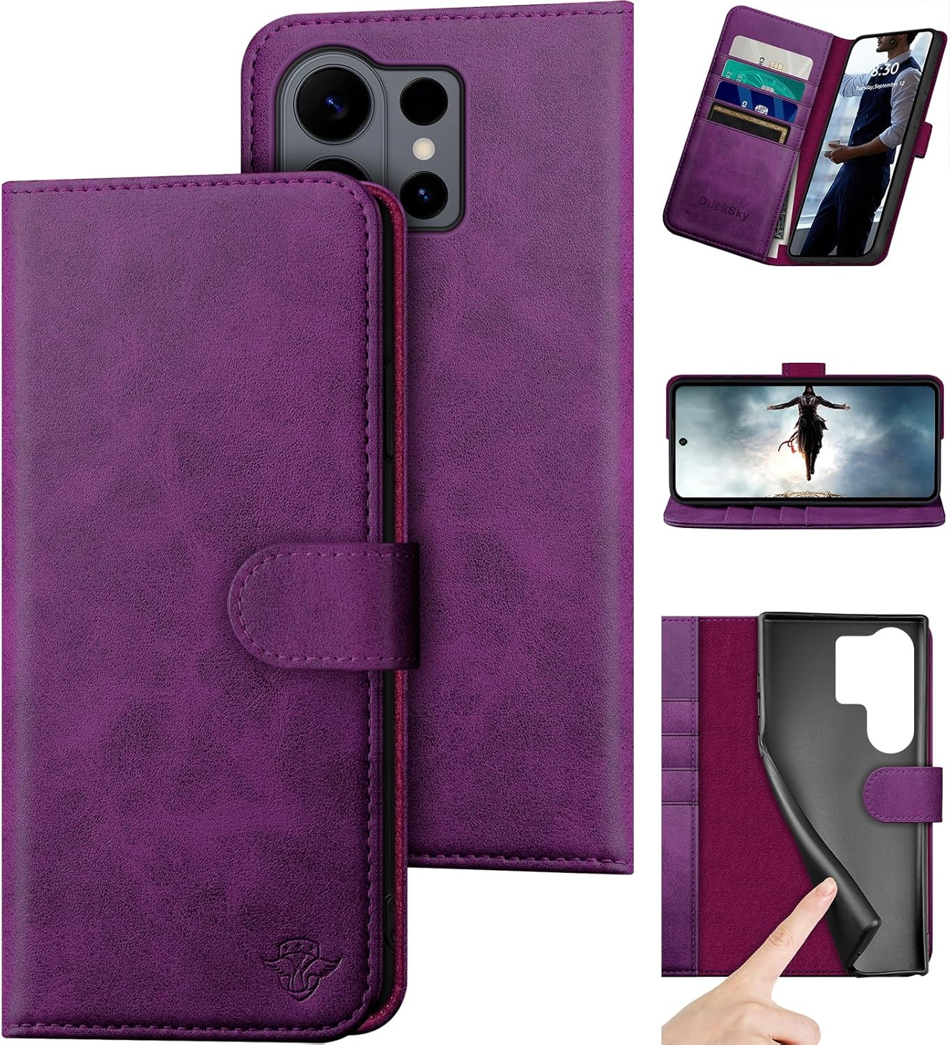 DuckSky Compatible with Samsung Galaxy S26 Ultra Genuine Leather Wallet case【RFID Blocking】【4 Credit Card Holder】【Real Leather】 Flip Phone case Cover Women Men for Samsung S26 Ultra case Purple