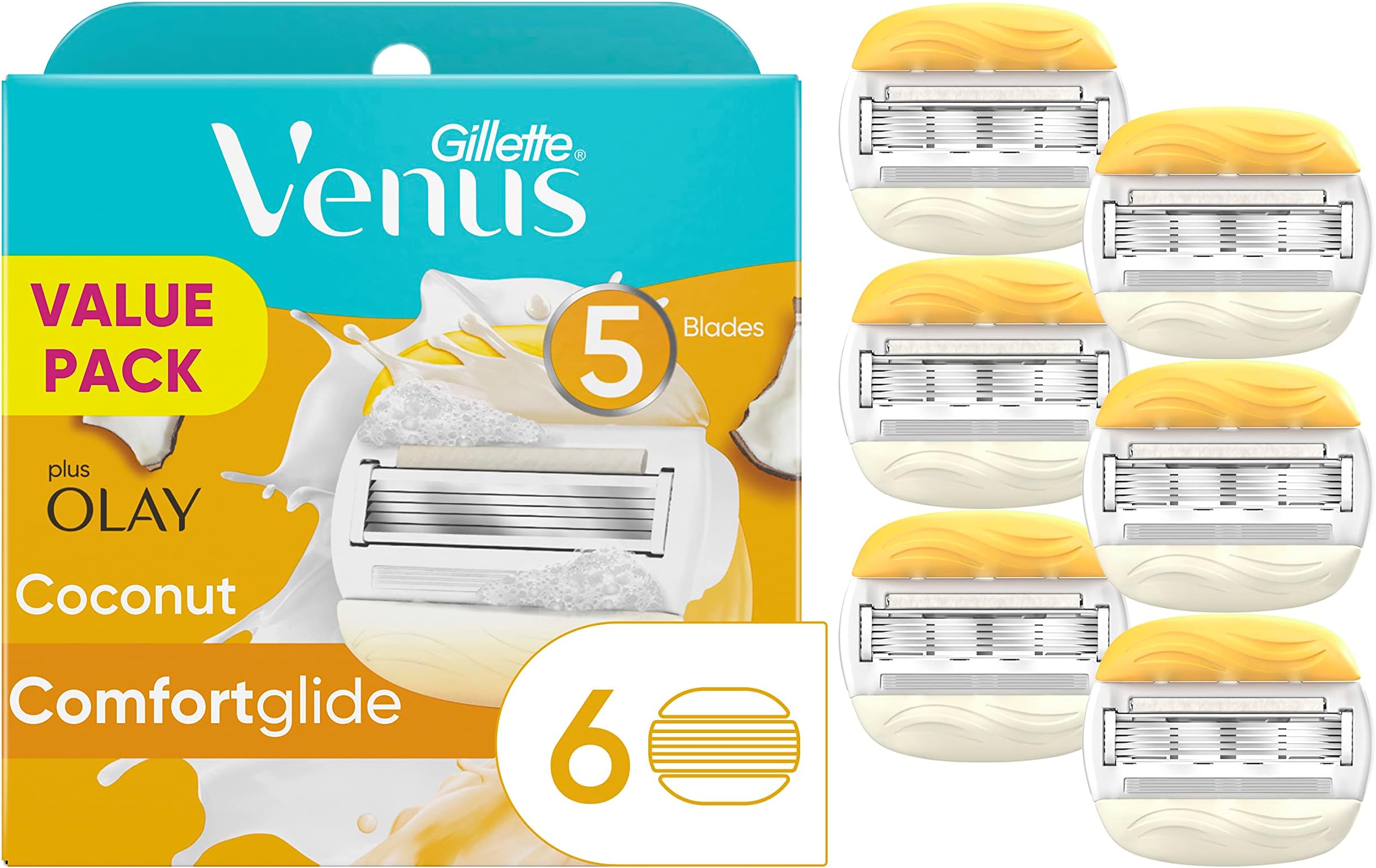ComfortGlide Womens Razor Blade Refills, 6 Count, Infused with Olay Coconut Scent