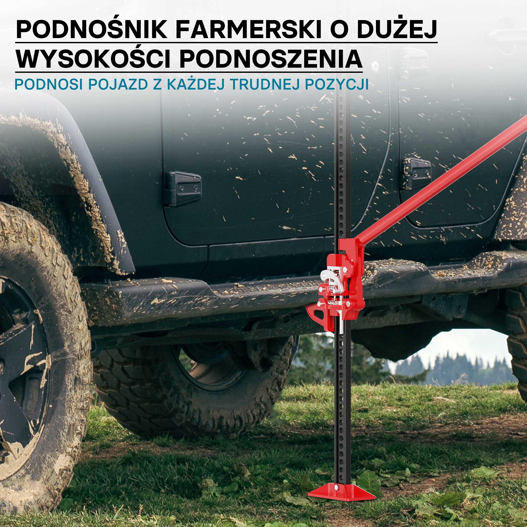 Wiltec Podnośnik farmerski 60" 150 cm do 3000 kg udźwigu i maks. 135 cm wysokości podnoszenia, podnośnik terenowy do samochodów