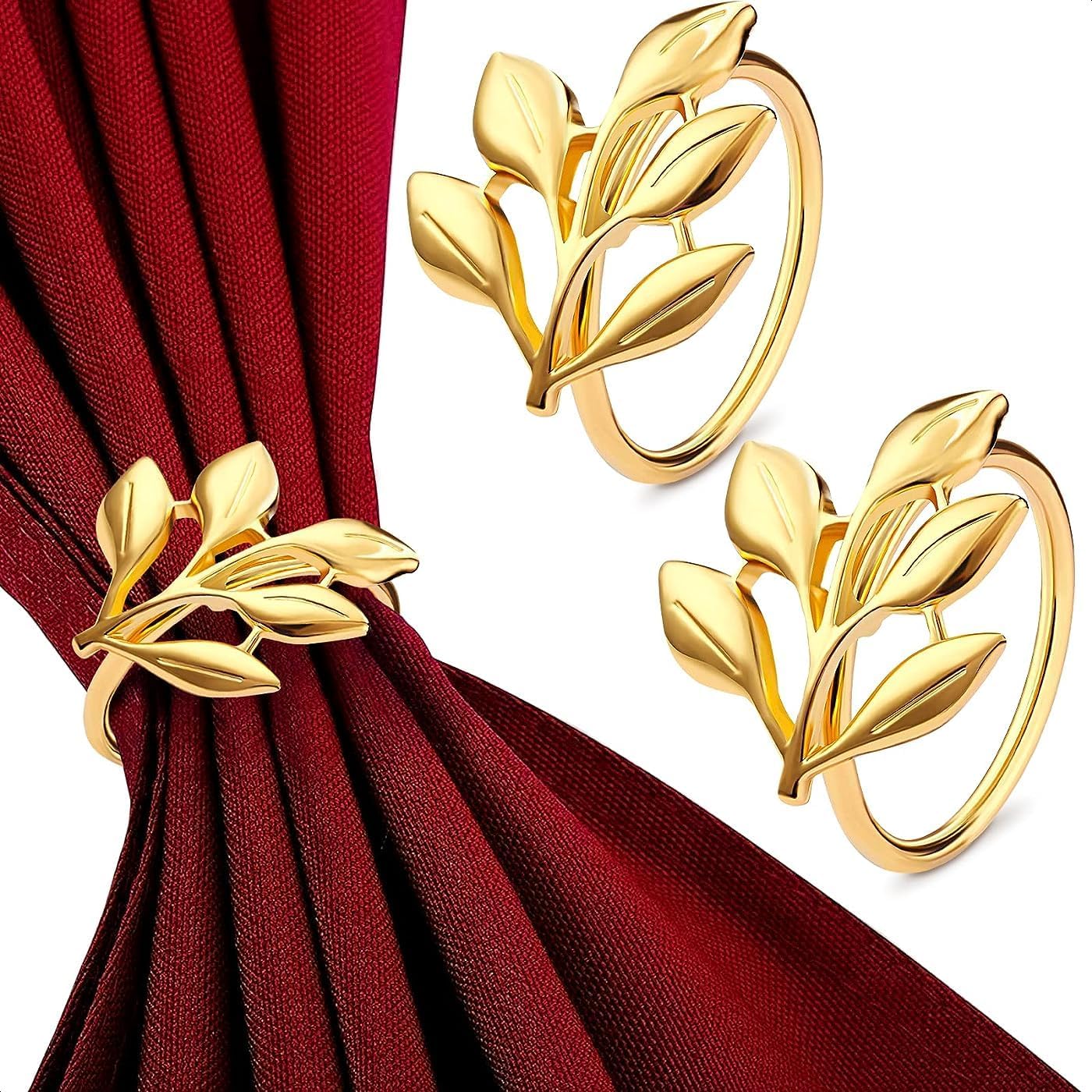 - Gold Napkin Rings Set of 20 - Valentine Napkin Rings Fits Various Napkins Styles, Elegant Gold Leaf Design for Dinner Parties, Special Events, Holidays & Valentine Table Decor, as Gifts for Hosts