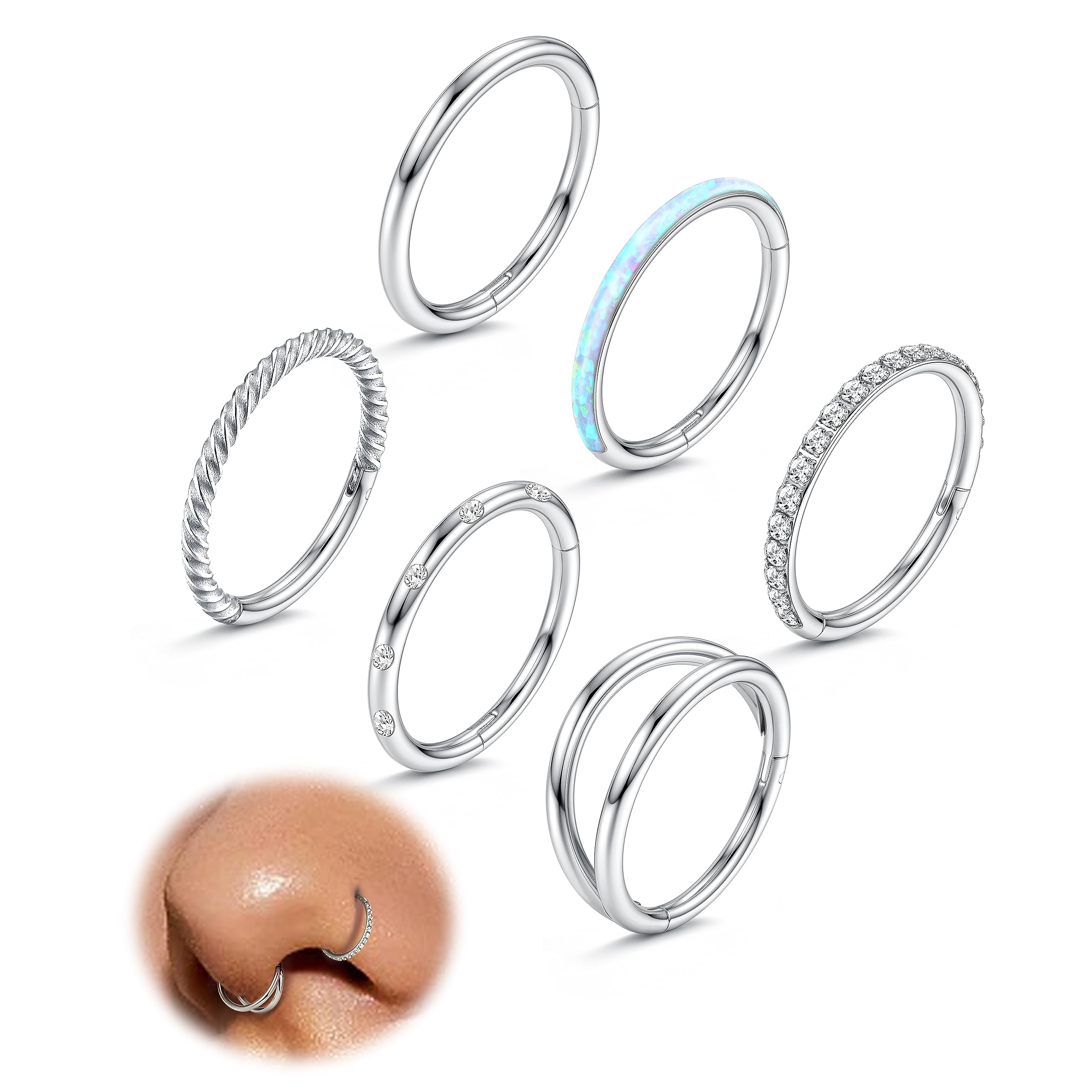 Adramata 6Pcs 18G Piercing Nariz Acero Quirúrgico Piercing Septum Piercing Nariz Aro Piercing Tragus Hélice Cartílago Oreja Piercing Labios Anillos Oro Plata Nariz Anillos Piercing para Mujer Hombre