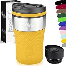 Milu Mug Isotherme Etanche 210mL I Thermo Café-Thé I Tasse isolée pour café et thé à emporter, Double Paroi Isolée sous Vide, Acier Inoxydable I Tasse de Voyage Chaud & Froid - Mangue