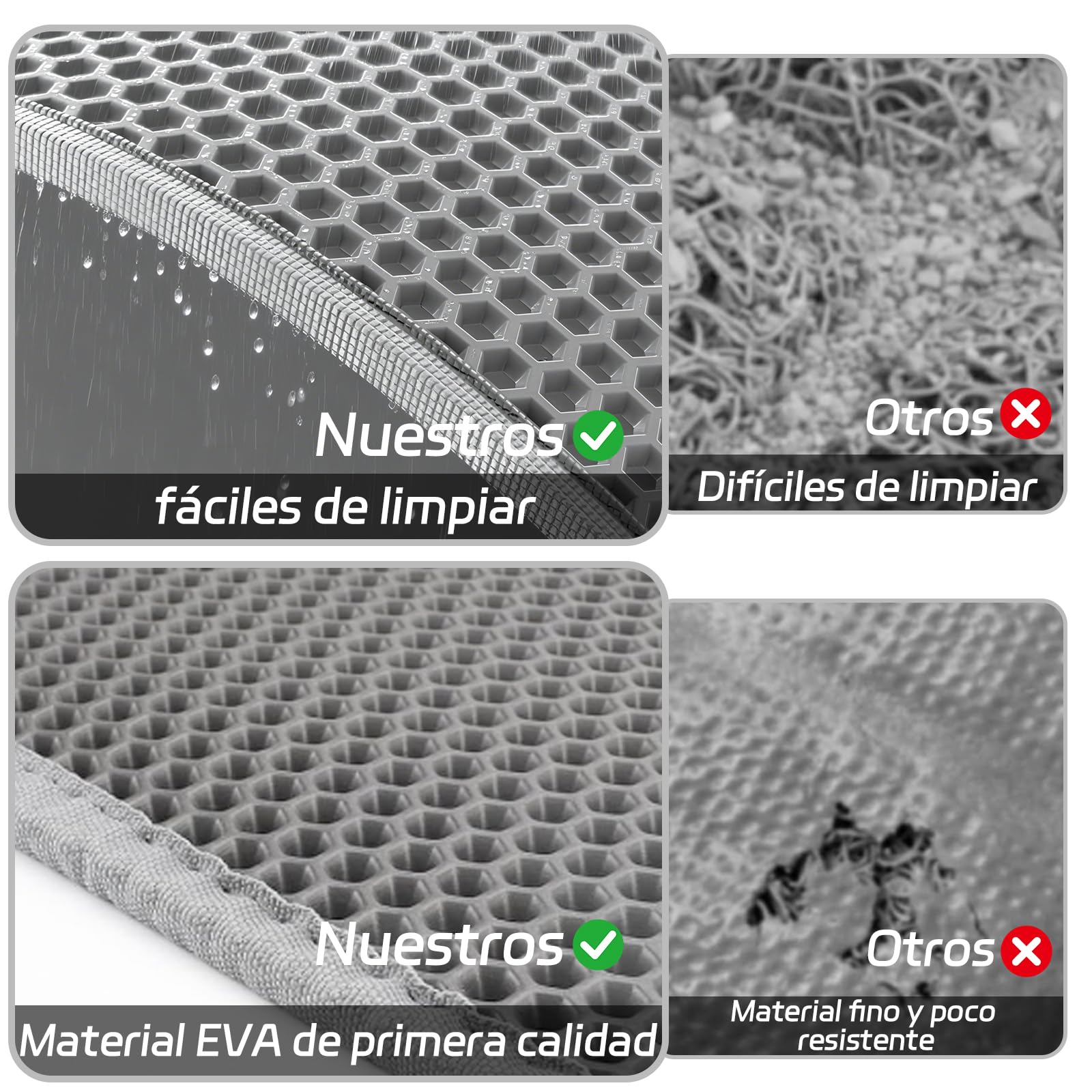 Garoopion Alfombra Arenero Gato, 76x61cm Alfombrilla Arenero Gato, Impermeable Alfombra Arena Gatos, Diseño de Doble Capa en Forma de Panal, Gris, 1 Lado Conectado