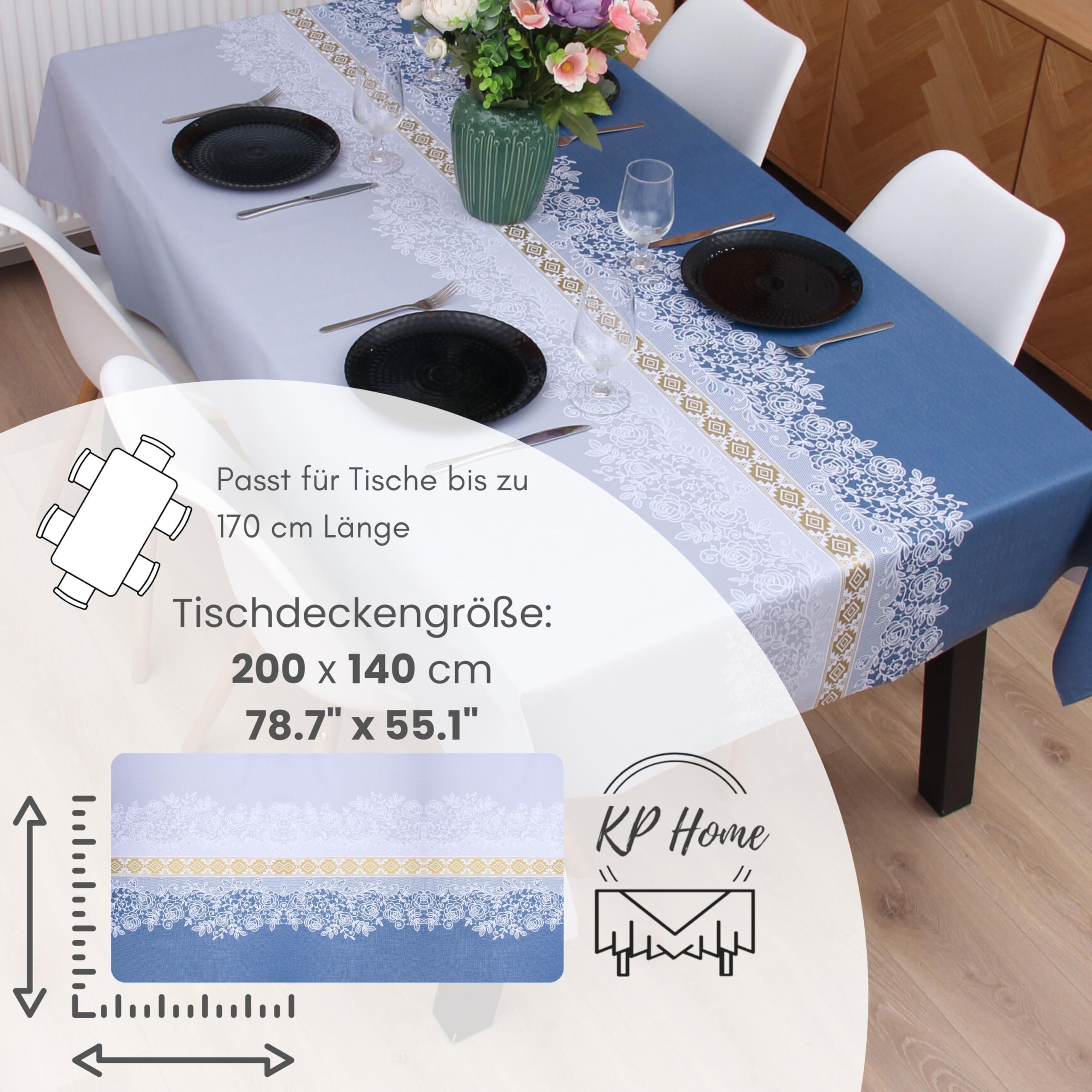 KP HOME Grey PVC Table Cloth Wipe Clean Tablecloth with Elegant Laces Print, Rectangular 78.7"x 55.1" - Image 4