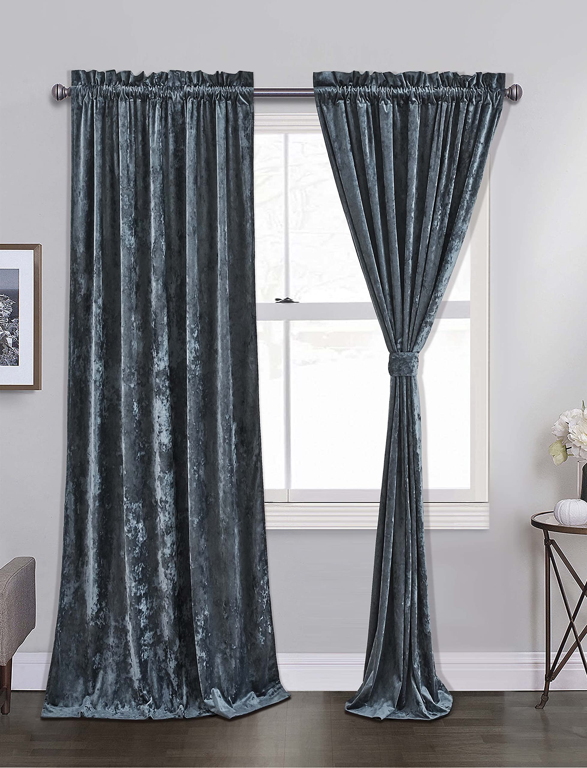 Chezmoi Collection Lux Storm - Juego de 2 paneles de cortinas de terciopelo afelpado para oscurecer la habitación, con bolsillo para cortinero, para sala de estar, dormitorio, 50 pulgadas de ancho x