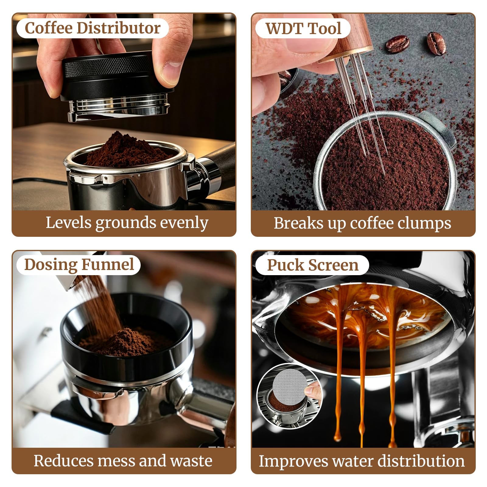 Espresso Zubehör 12er Set, 51mm Kaffee Tamper mit Dosierring,Kaffee-Distributor, WDT Tool, Aufbewahrungsstation, Milchkännchen und Kaffeeschablonen, Komplettes Barista Starter Set für Siebträger