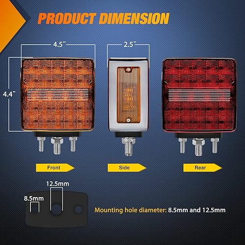 Miniatura 2 de Nilight Juego de 2 luces de pedestal para parachoques cuadrados de doble cara 52 LED ámbarrojo, luz de freno, señal de giro, luz trasera con 3