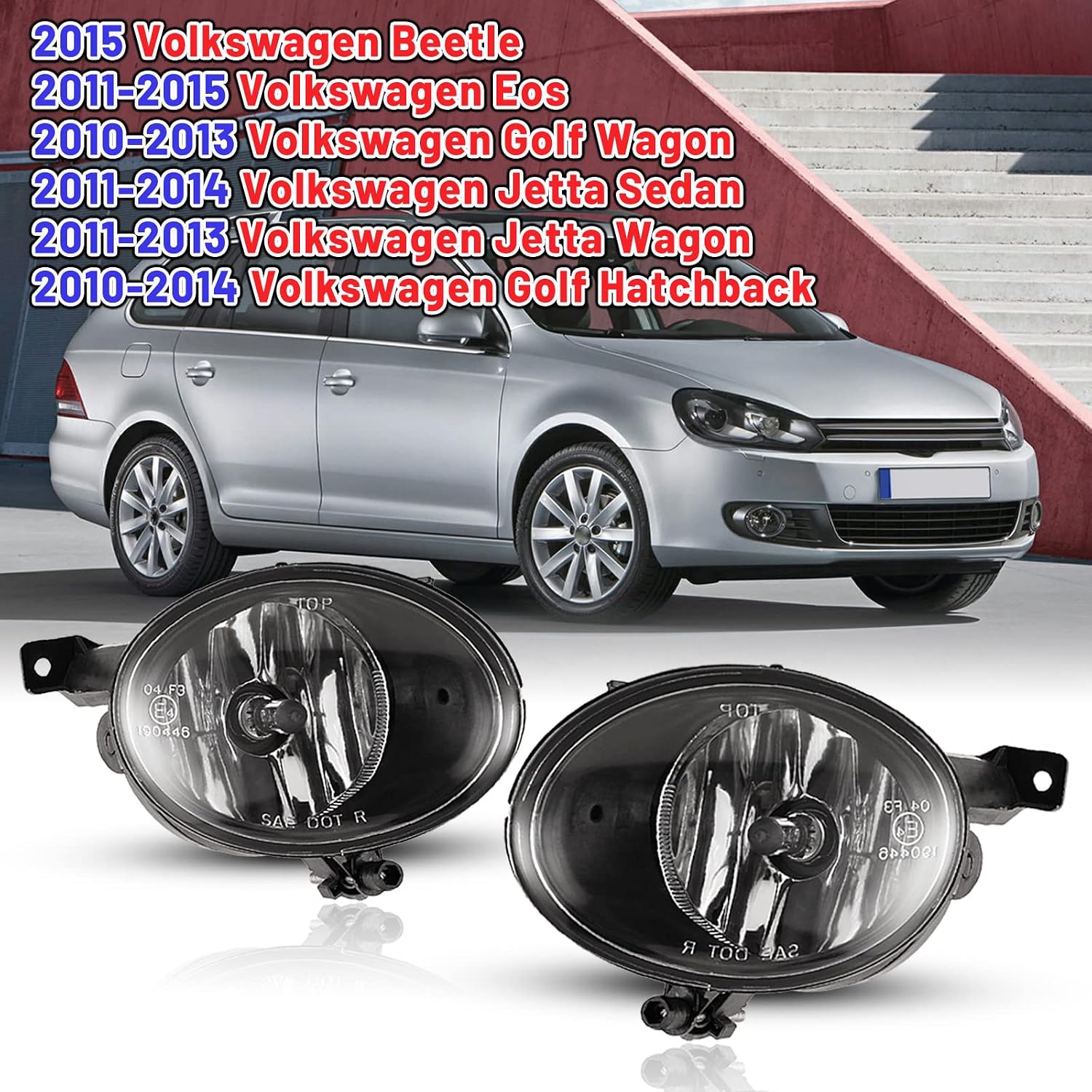 Fog Lights Lamps Replacement compatible for Volkswagen Golf Hatchback 2010-2014,Golf Wagon 2010-2013, Jetta Sedan 2011-2014, Jetta Wagon 2011-2013, Beetle 2015, Eos 2011-2015