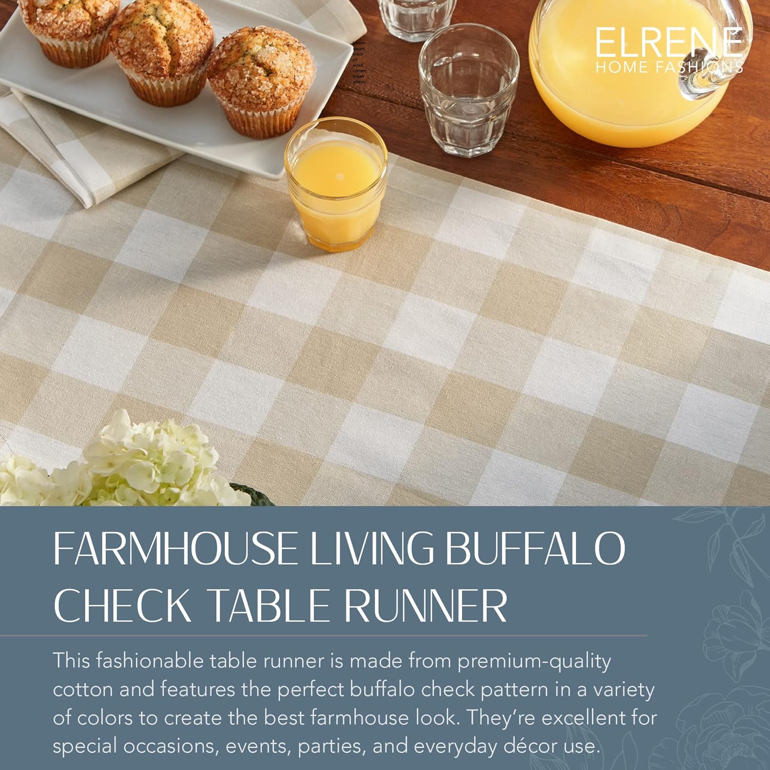 Elrene Home Fashions Farmhouse Living Buffalo-Check Table Runner, Rustic Kitchen and Table Linens, 13" x 70", Tan/White : Home & Kitchen
