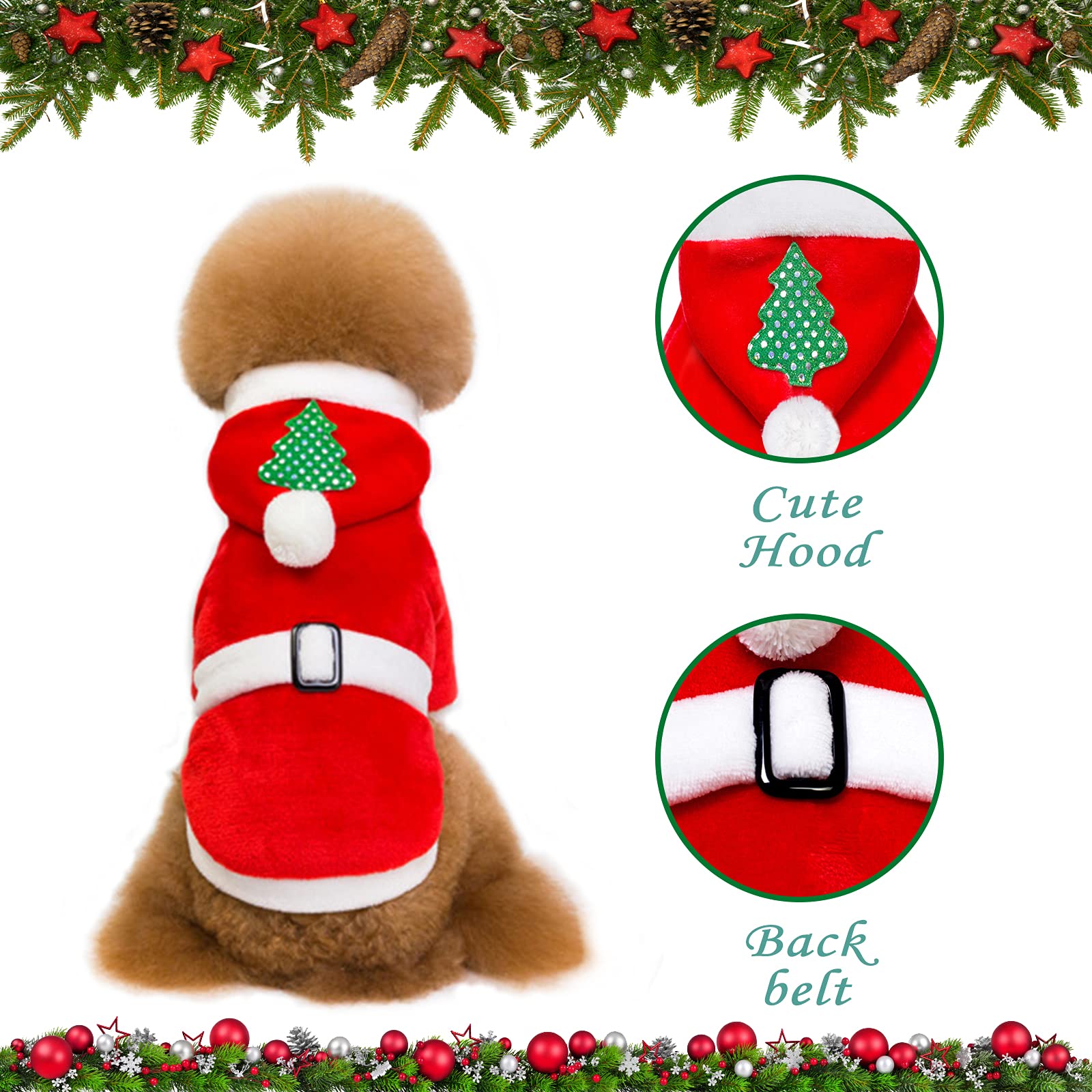 Dog Christmas Outfit - Clothes for Dog Costumes Keep Warm Santa Claus Dress, Hoodie Coat for Small Medium Dogs Puppy Pets,S - Image 3