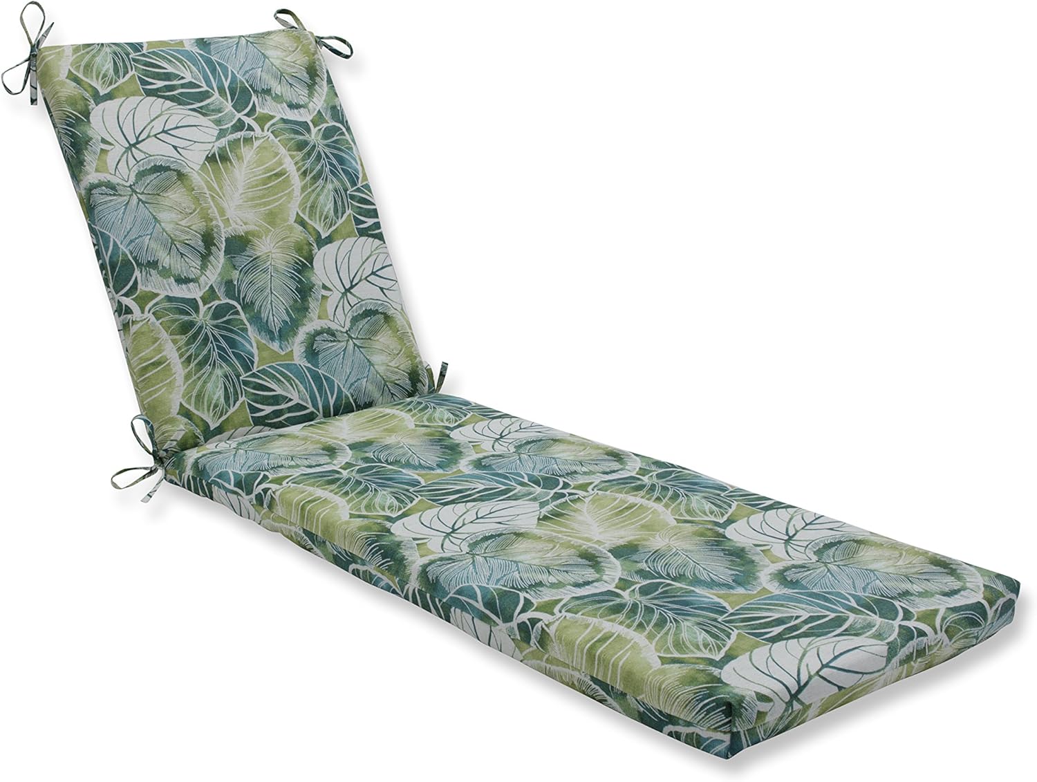 Pillow Perfect Tropic Floral Indoor/Outdoor Solid Back Chaise Lounge Cushion with Ties Plush Fiber Fill, Weather, and Fade Resistant, 80" x 23", Green/Ivory Key Cove