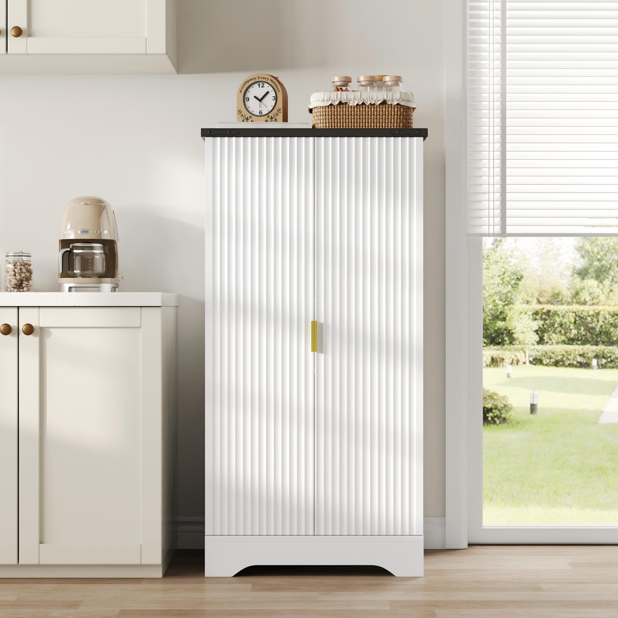 Weiß,120x60,5x40cm,Küchenschrank mit LED-Sensorlicht und Gewürzregal, Großzügiger Doppeltür-Schrank mit Verstellbaren Regalböden und Modernem Türdesign