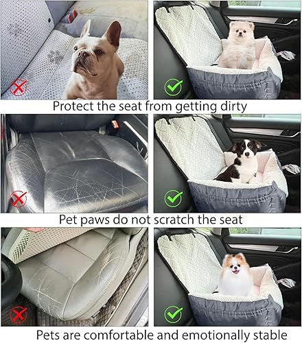 Miniatura 8 de Asiento de automóvil para perros pequeños, asiento de automóvil para mascotas con bolsillo de almacenamiento y correa de seguridad con clip, el