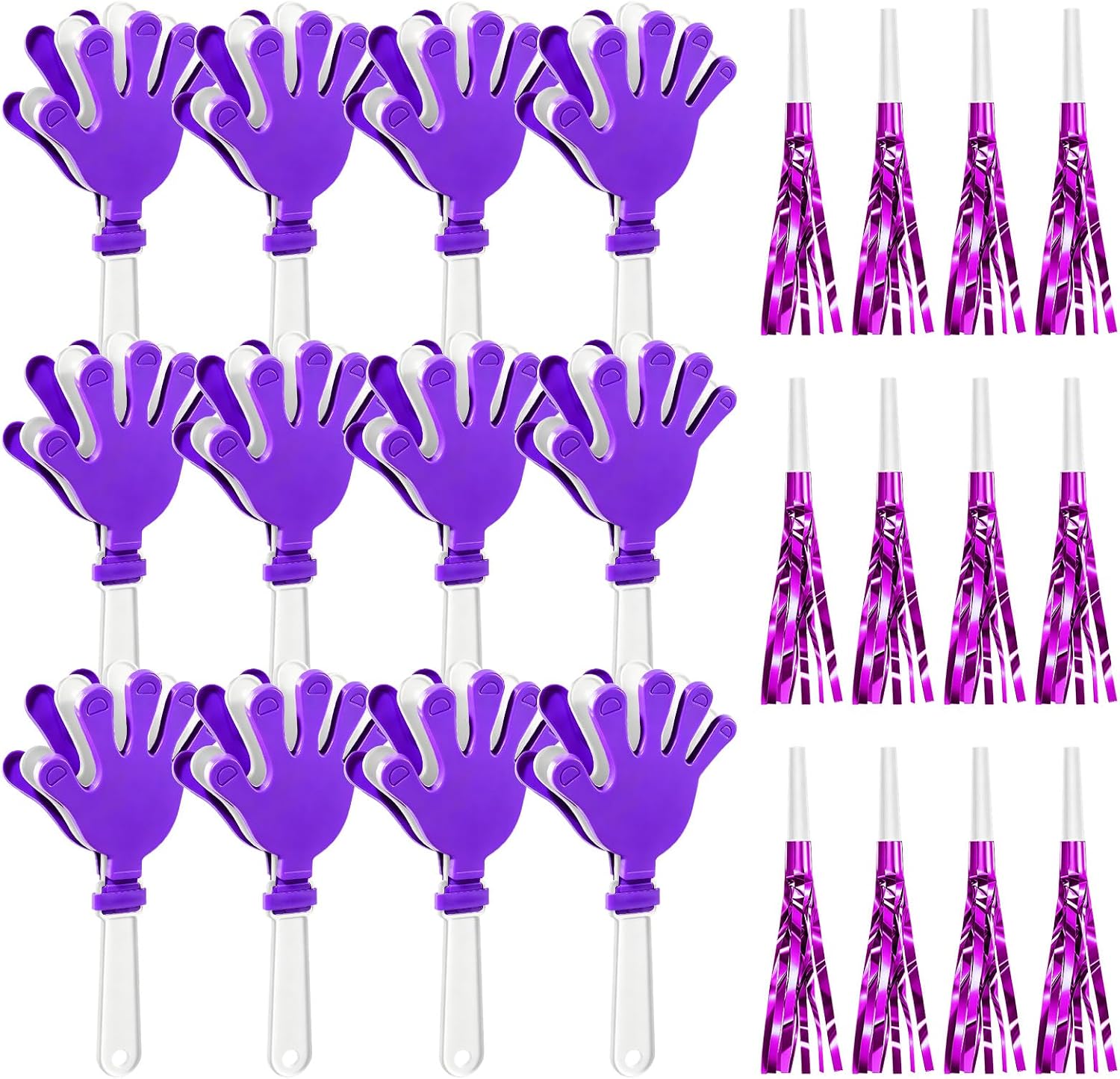 24 Pack Hand Clappers & Tassel Noise Makers(Purple and White)