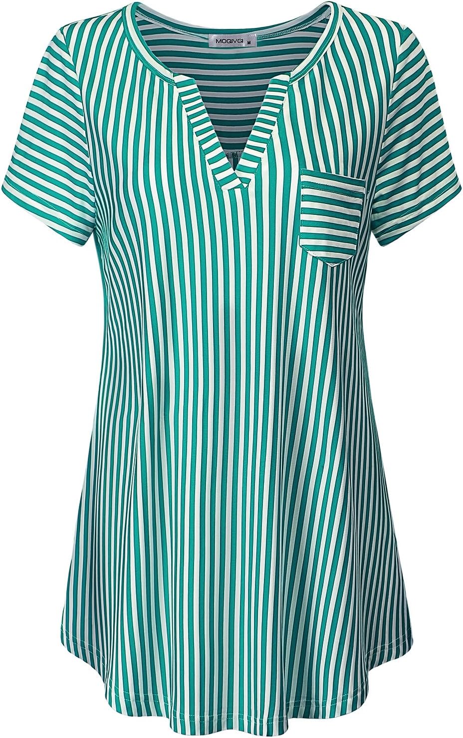 MOQIVGIWomen's Summer Stripe Vneck Short Sleeve Blouse Tops