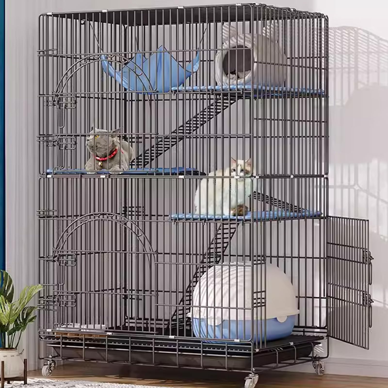 Niche pour chat d'intérieur à 3 portes avec espace litière