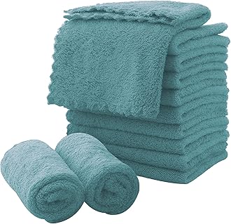 MOONQUEEN Microfiber Facial Cloths Fast Drying Washcloth 12 Pack - Premium Soft Makeup Remover Cloths - Teal