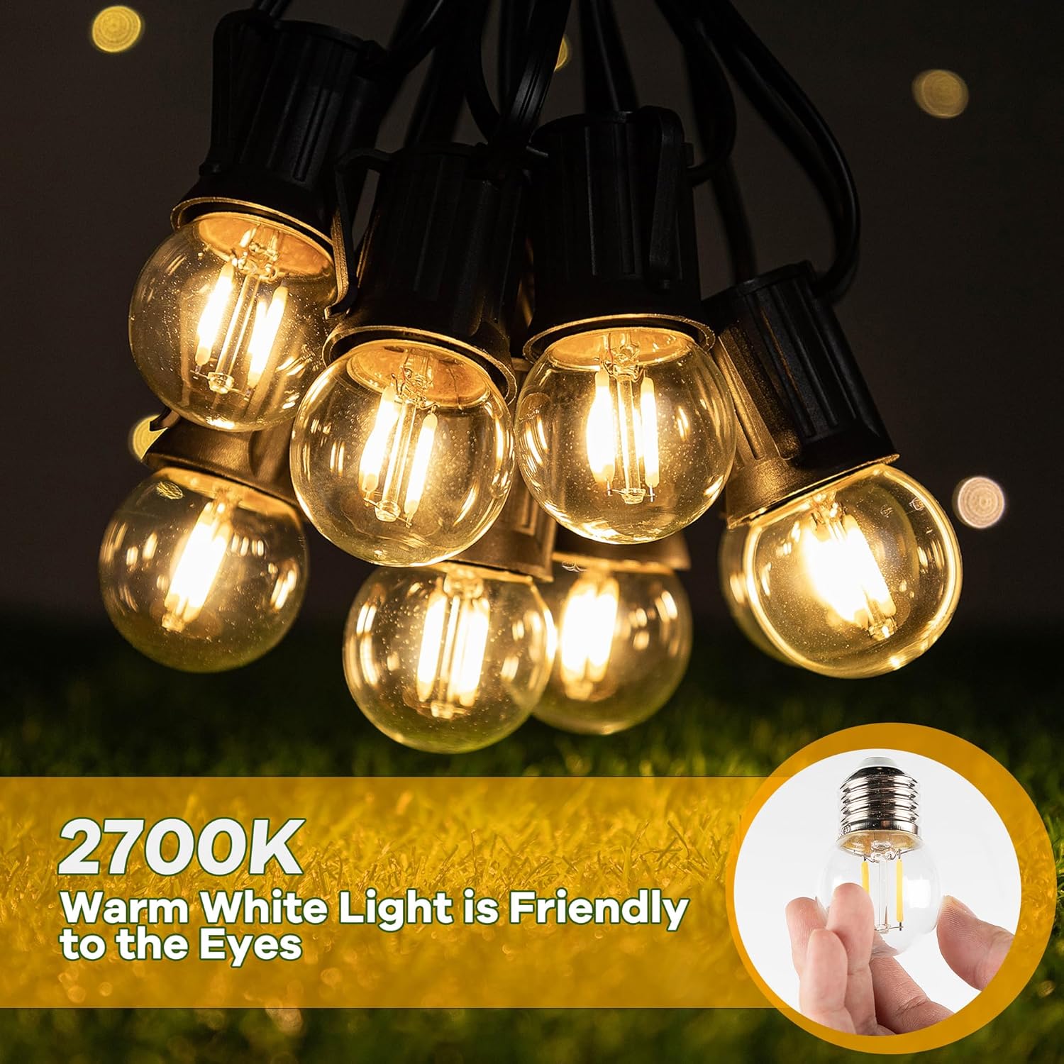 E26 Low Light Bulbs,1Watt G40 Edsion Small LED Light Bulbs Equal to 10w Incandescent,2700k Warm White for Bedside Lights, Wall Lights, Porch Lights, Courtyard Light Strings,230V,2Pcs