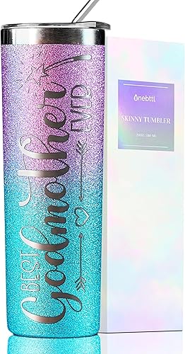 Onebttl Regalos para madrina, regalos del día de la madre para madrina, vaso delgado de acero inoxidable de 20 onzas para mejor amiga, tía, hermana,