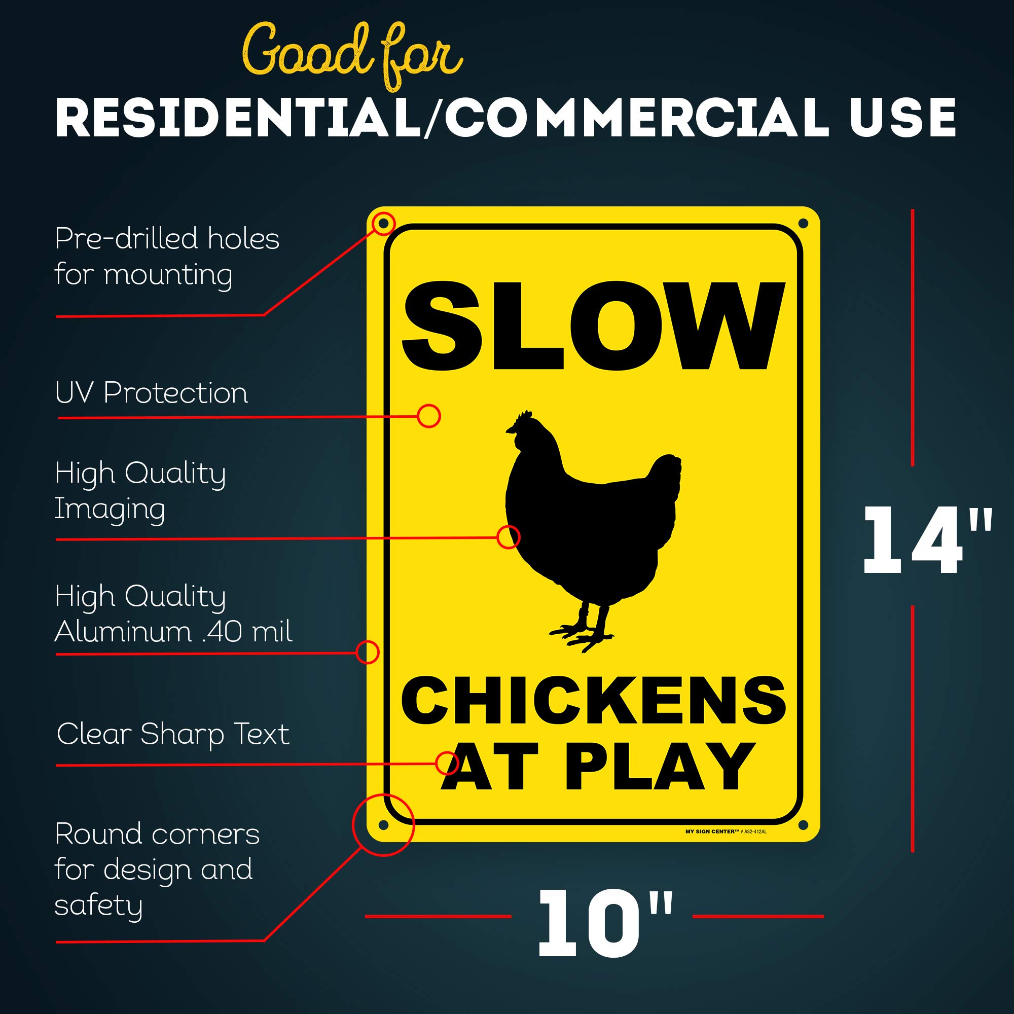 Slow Chickens At Play Schild – 25,4x35,6cm, Reflektierend, Aluminium, Wetterfest – Lustige Gartendekoration