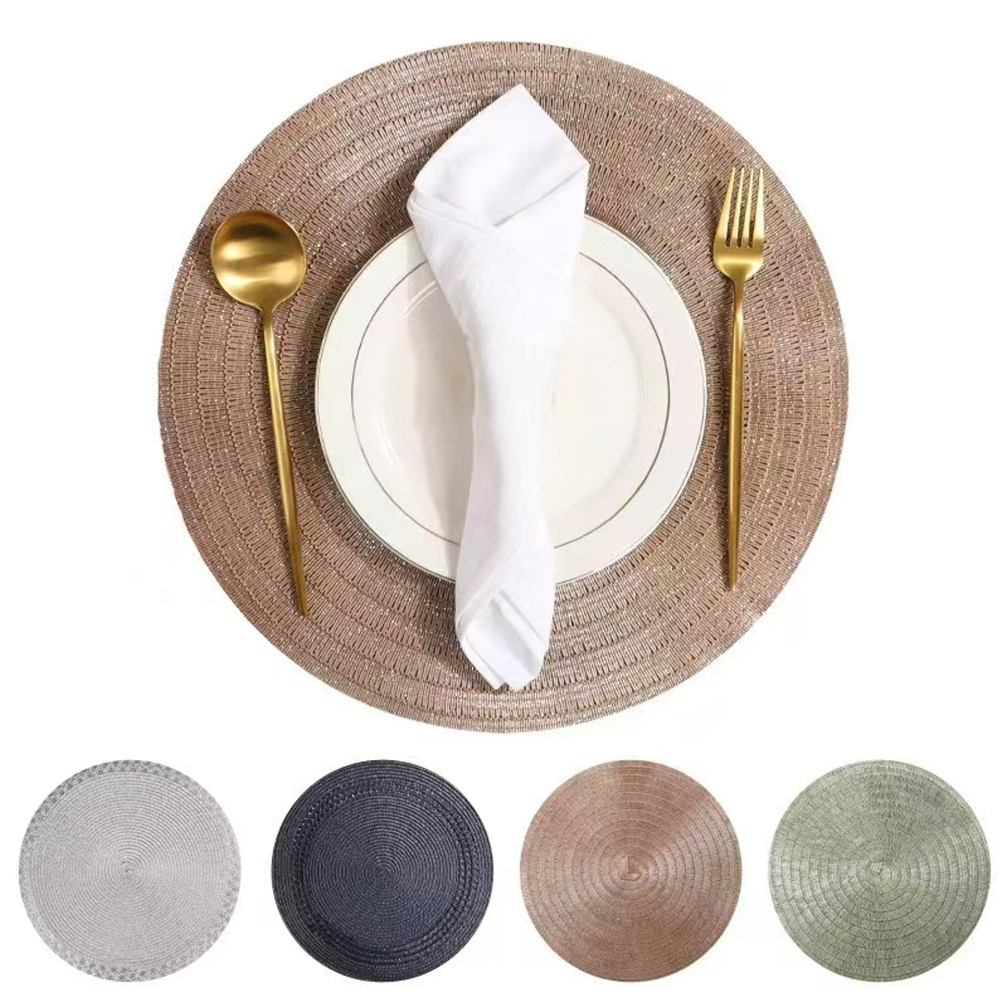 Juego de Manteles Individuales Redondos Trenzados para Mesa, 38cm