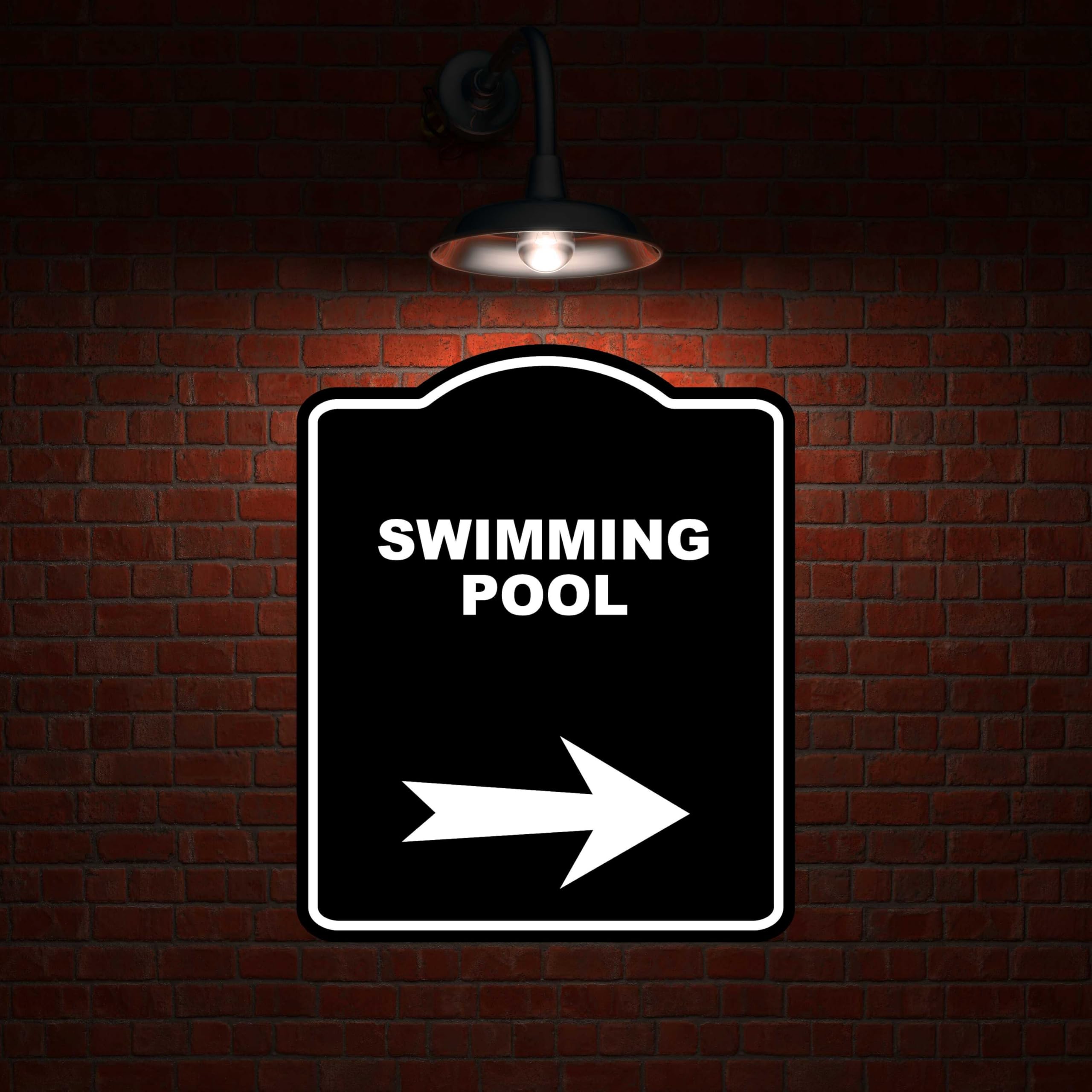SWIMMING POOL Black Sign Arrow Right Aluminum Composite Sign 15 x 18 inches